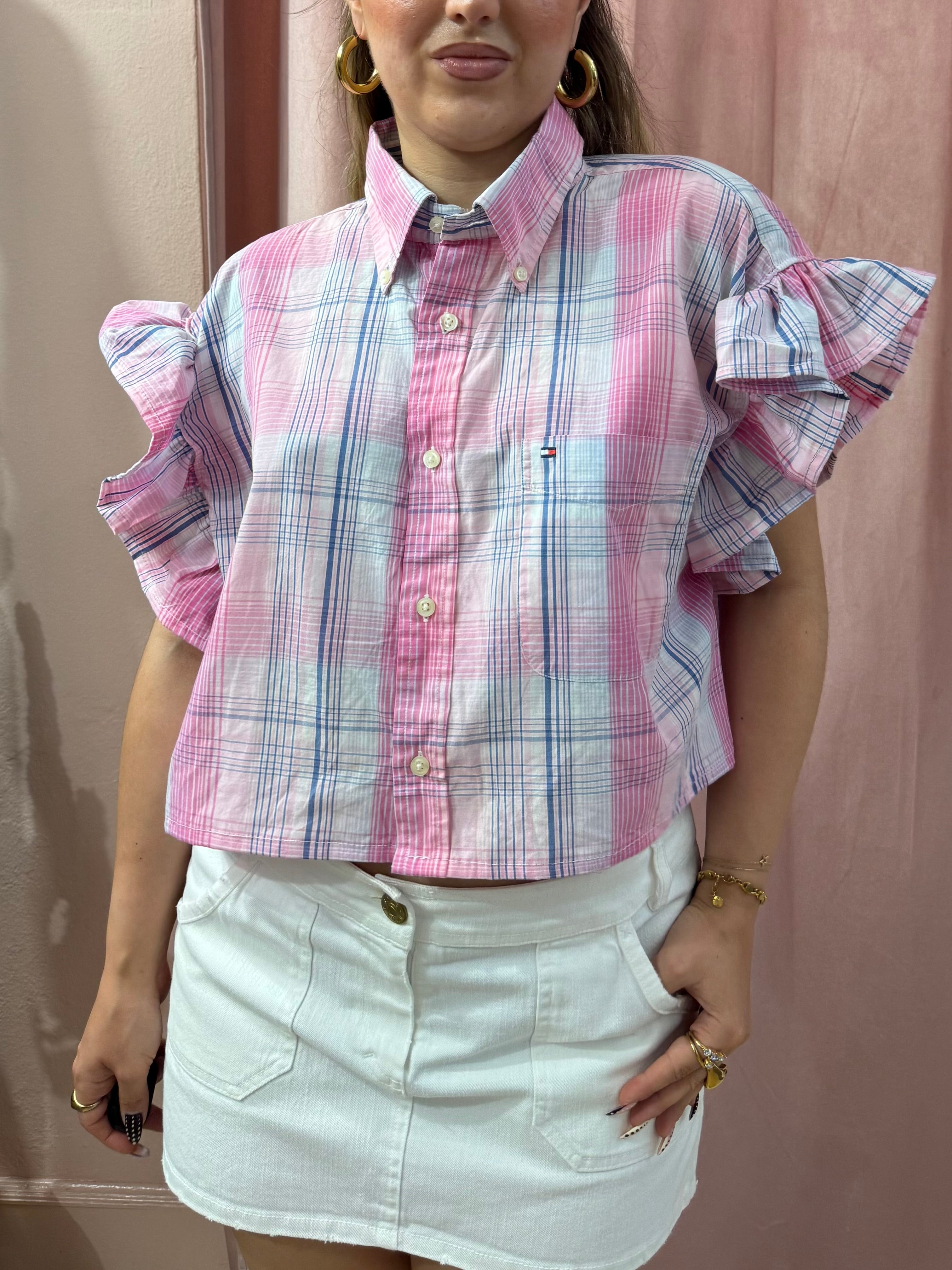 Camicia Tommy H. upcycling quadri rosa