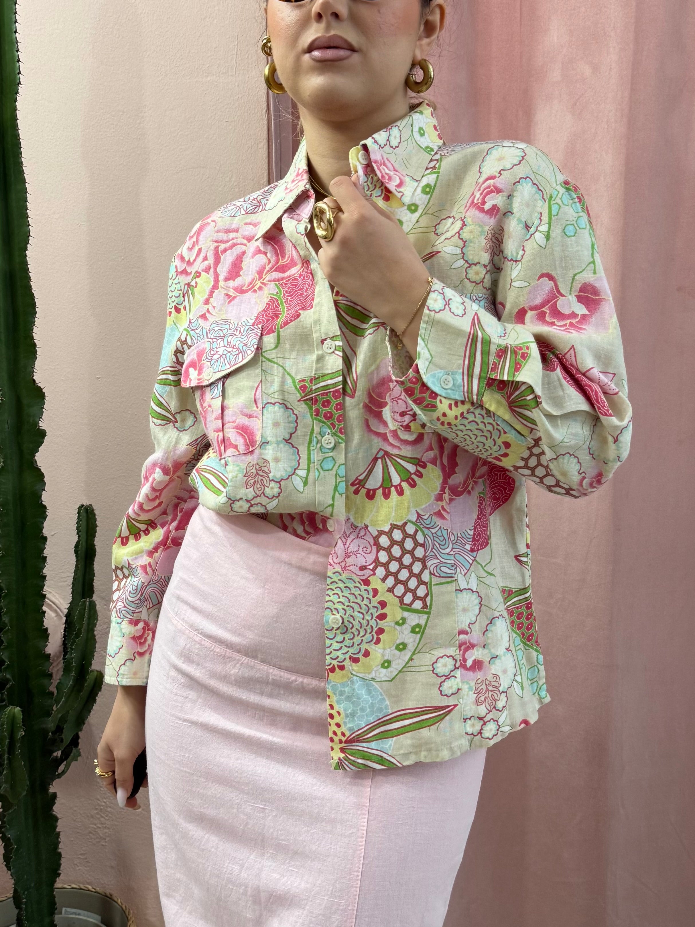Camicia in fantasia in puro lino