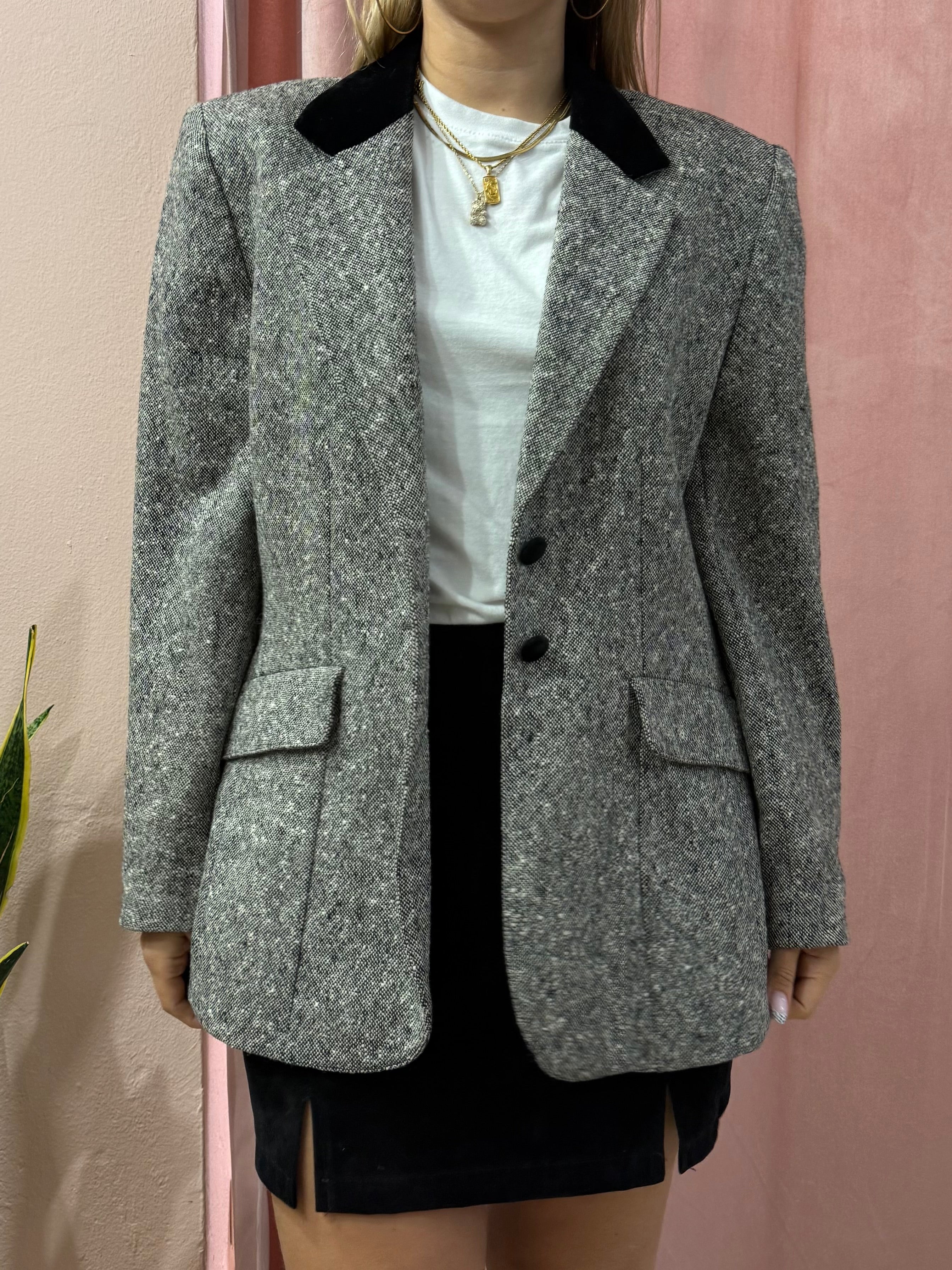 Blazer mélange dettaglio collo in velluto nero