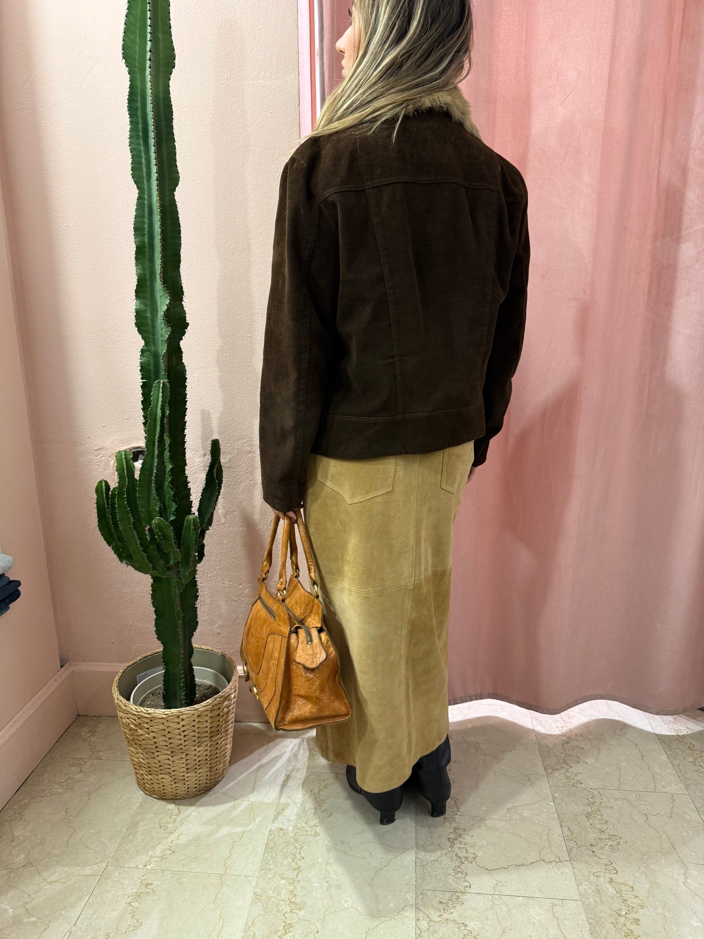 Gonna longuette scamosciata in vera pelle