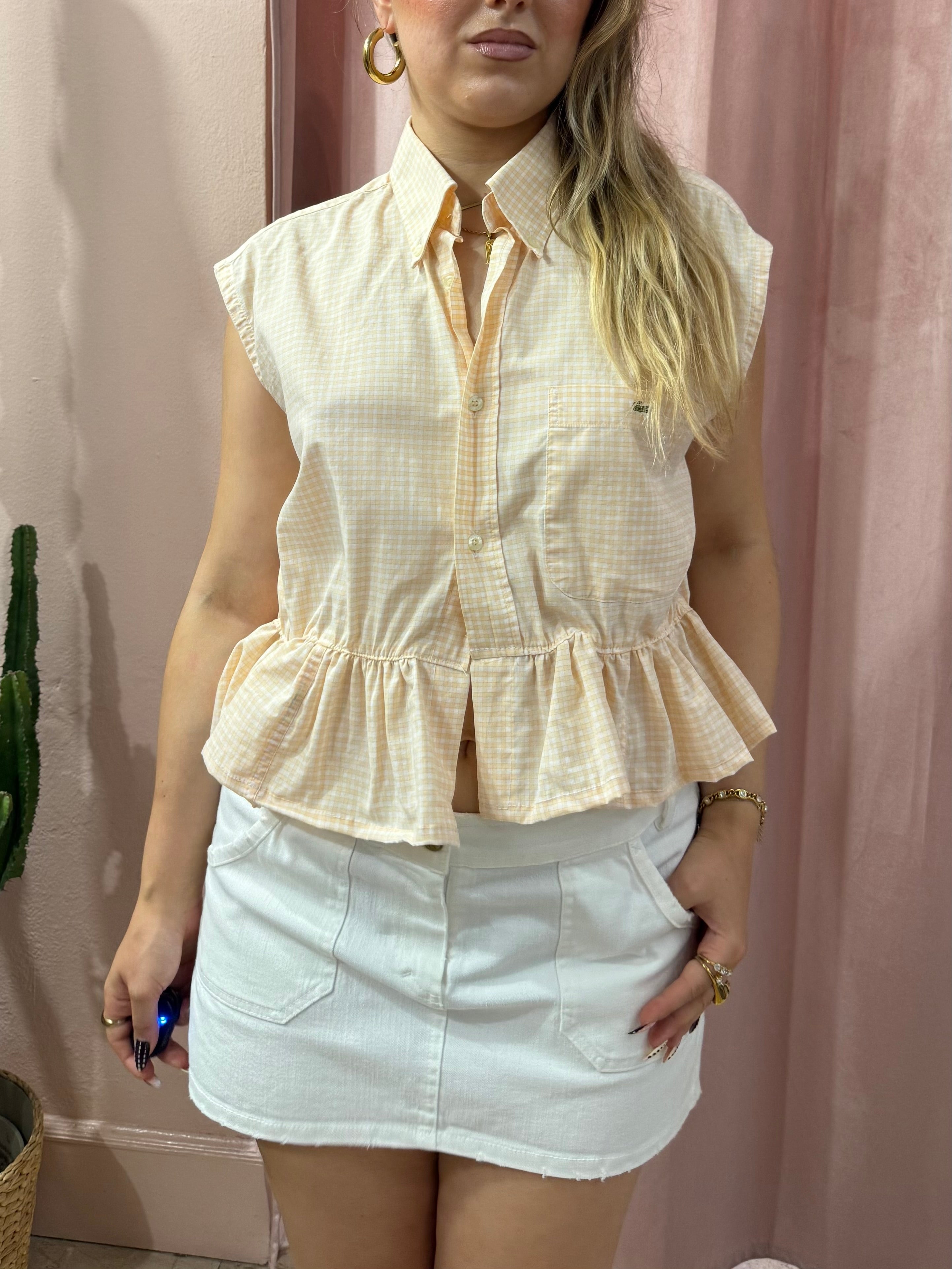 camicia Lacoste upcycling vichy arancio