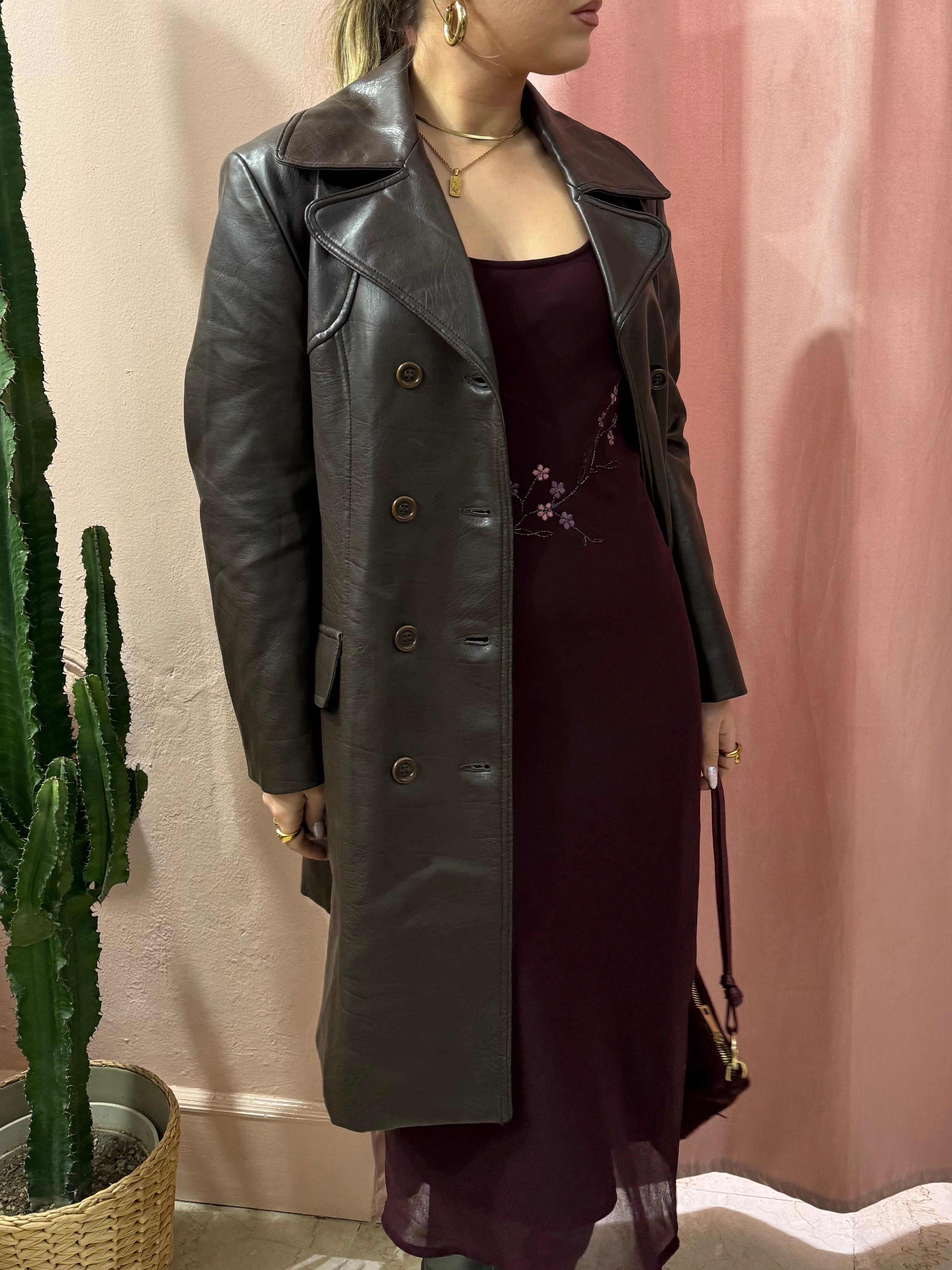 Trench vintage in vera pelle cioccolato