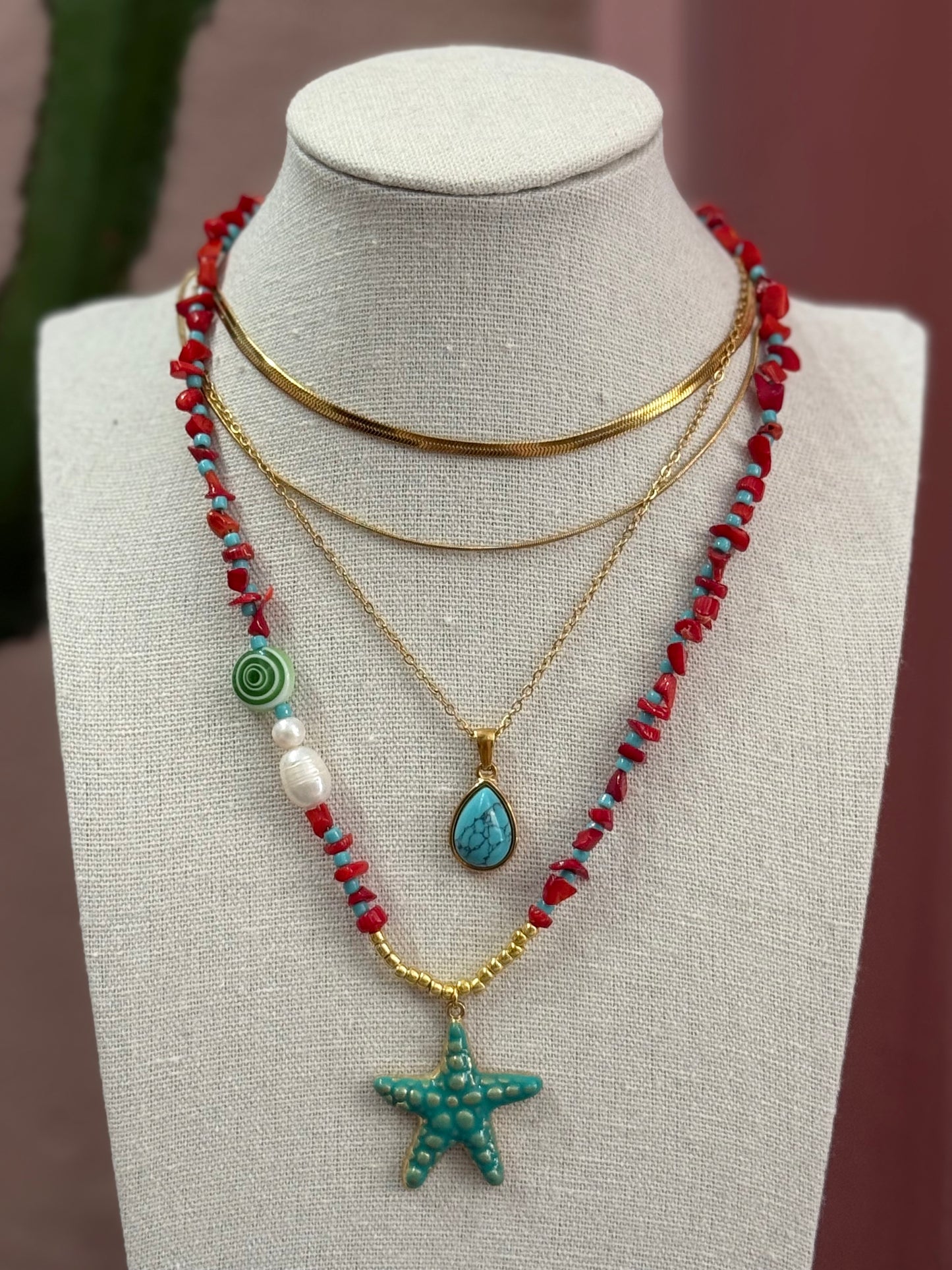 Collana Stella marina e coralli