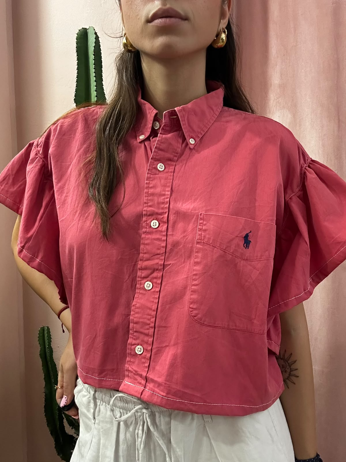 Camicia Ralph Lauren upcycling volant fragola