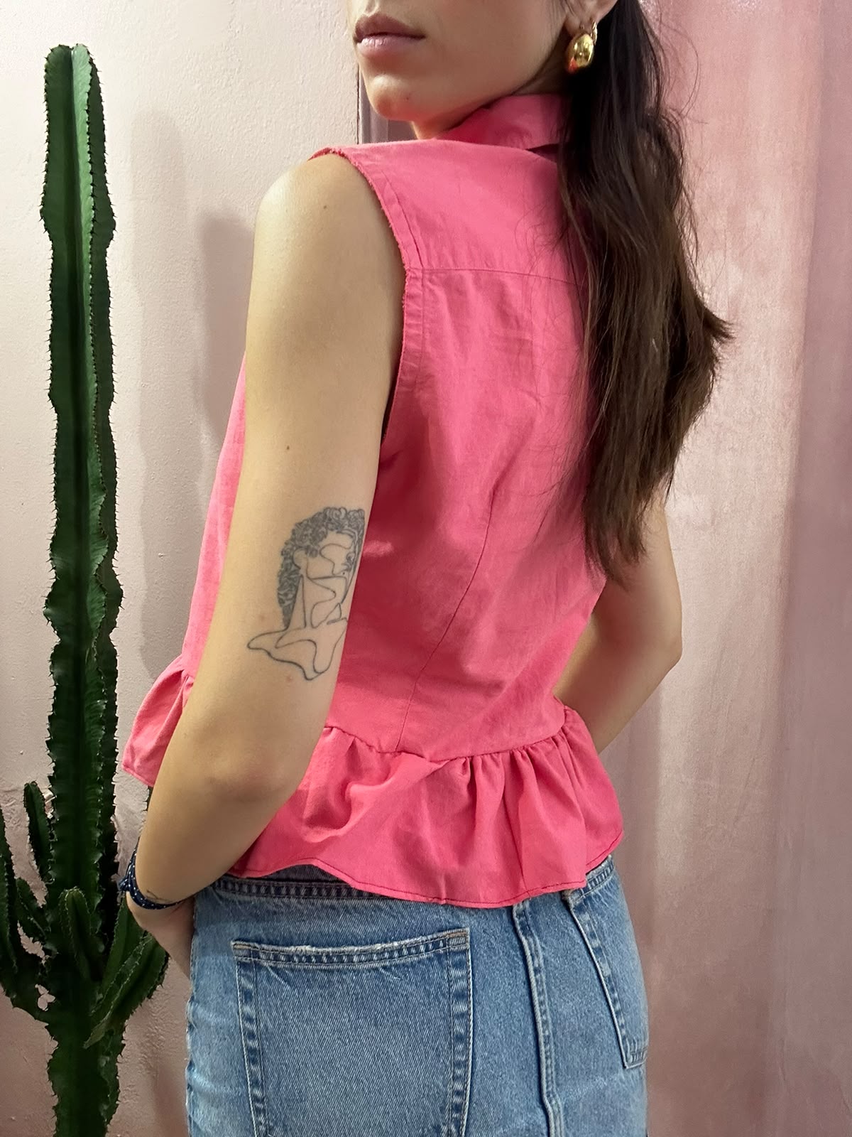 Camicia Ralph lauren upcycling volant fucsia
