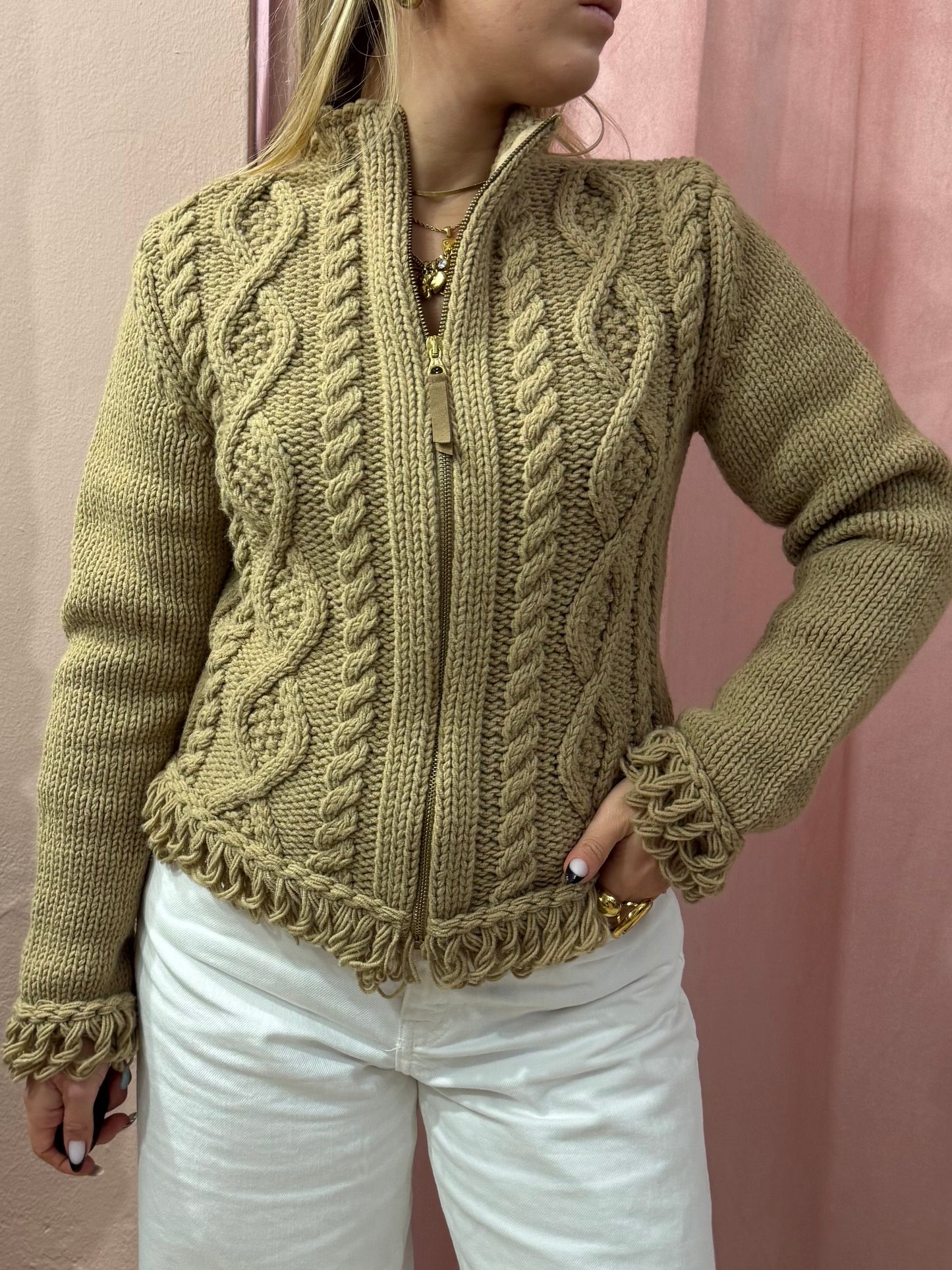 Cardigan 00s con zip cammello