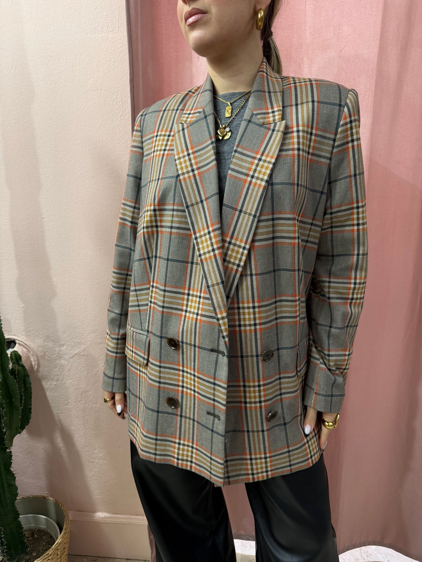 Blazer principe di Galles grigio e arancio