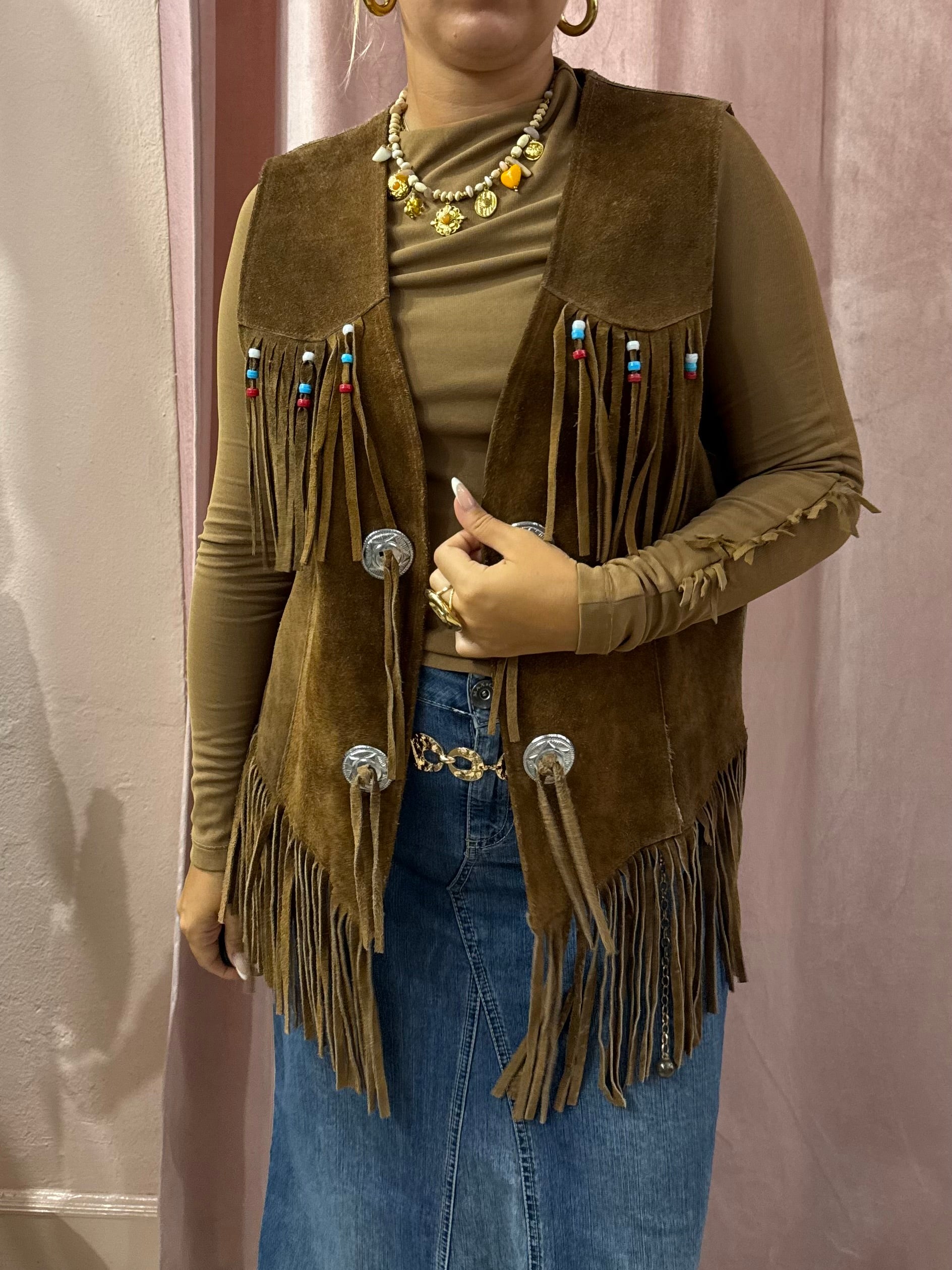 Gilet con frange in vera pelle
