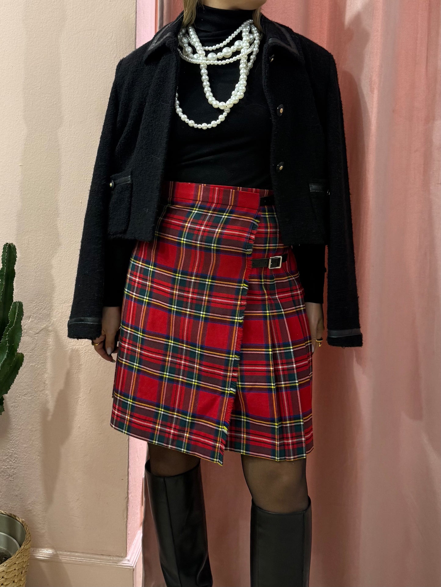 Gonna scozzese con fibbie in lana