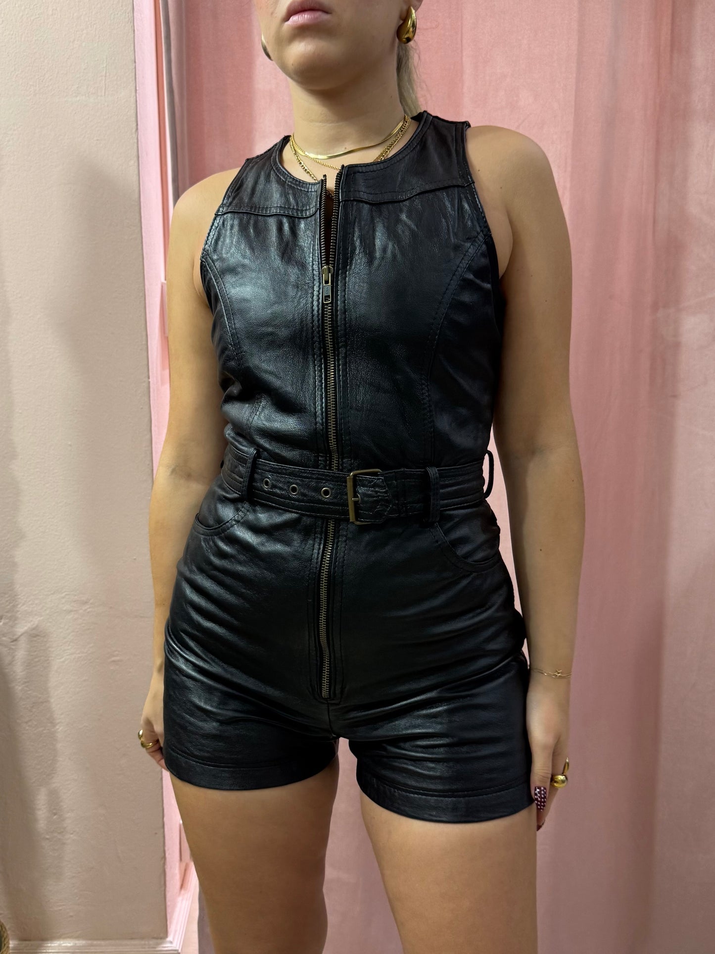 Tuta vintage in vera pelle nera