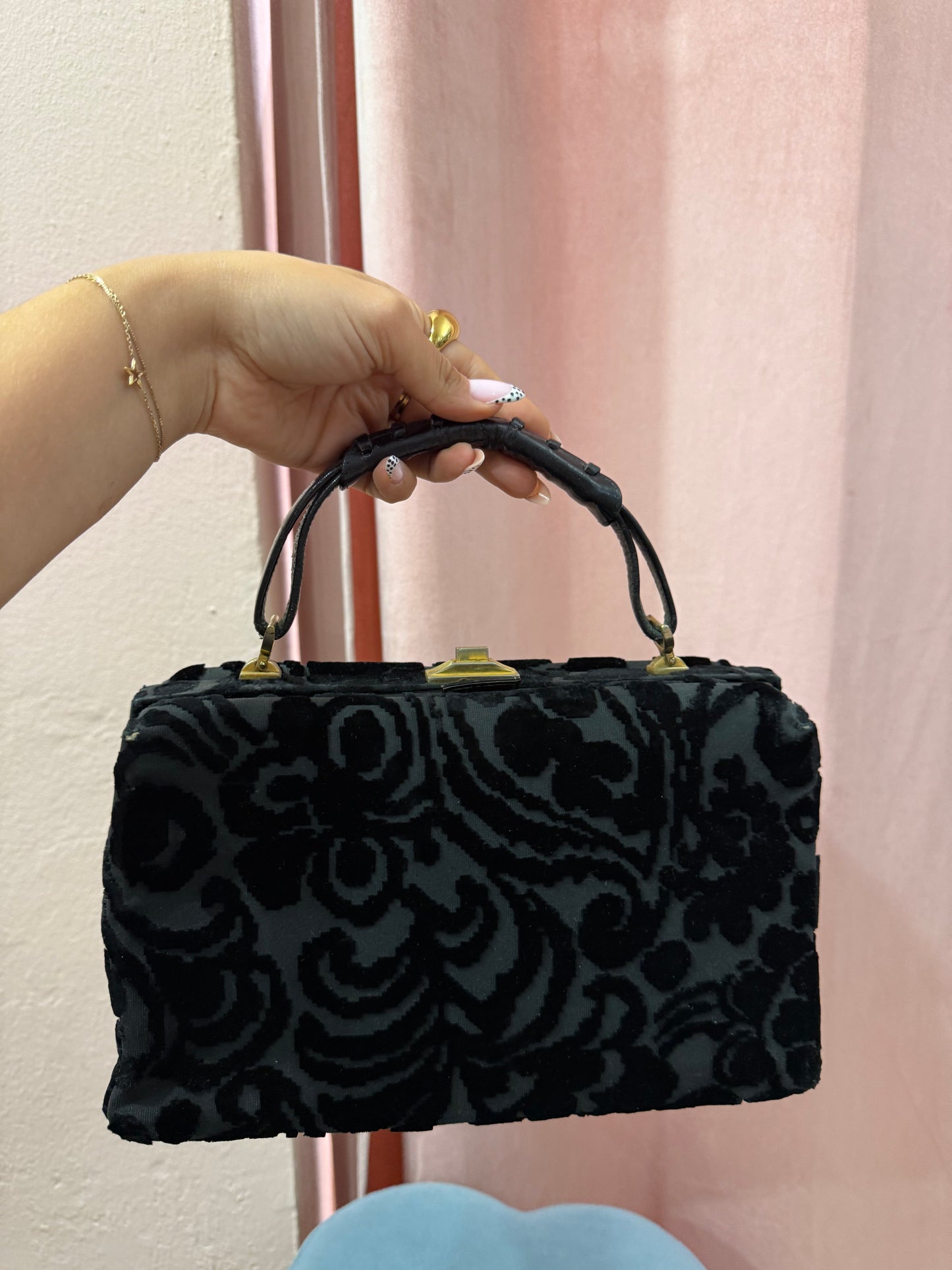 Borsa bauletto vintage in velluto