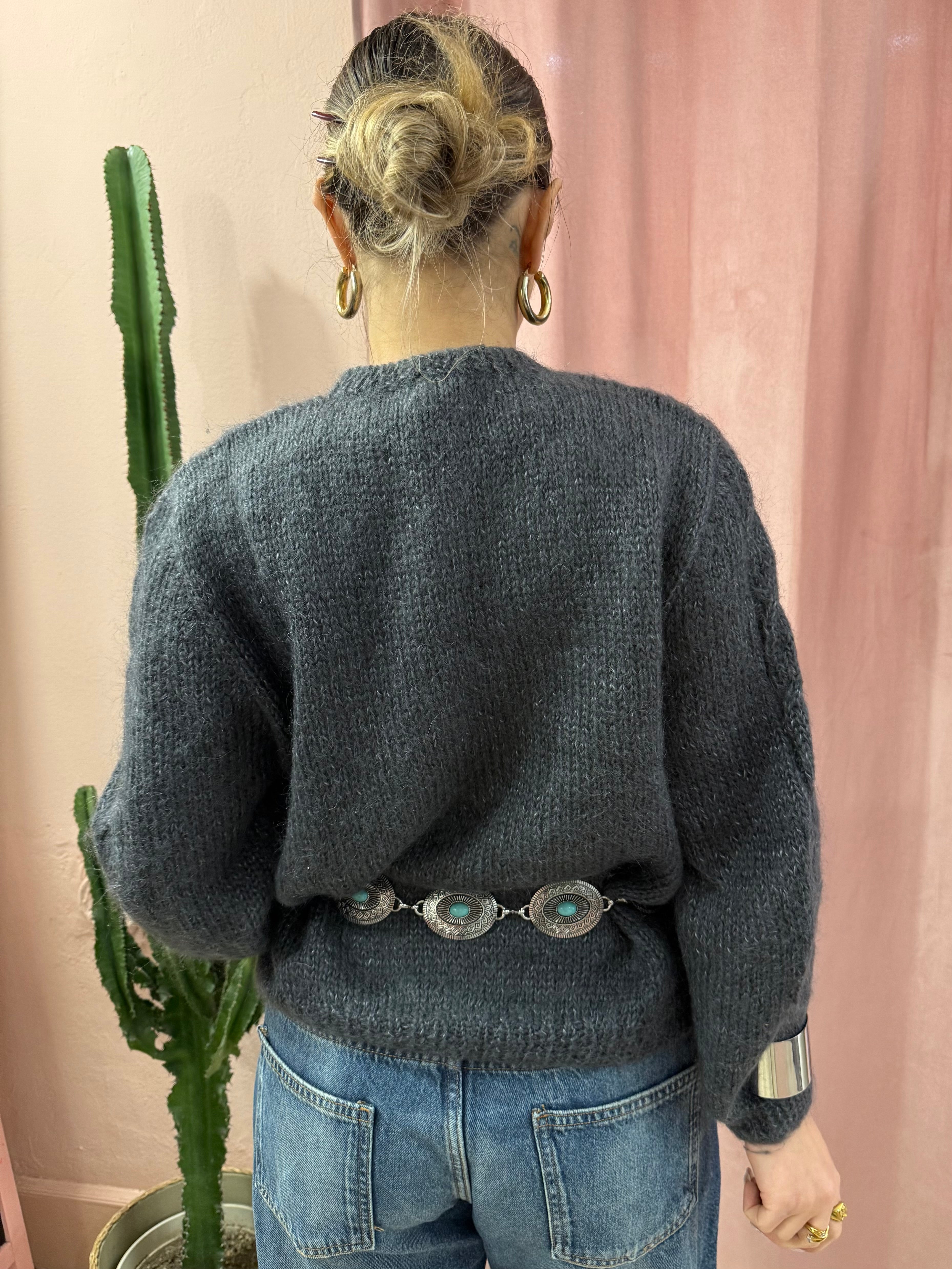 Maglione cardigan in lana grigio