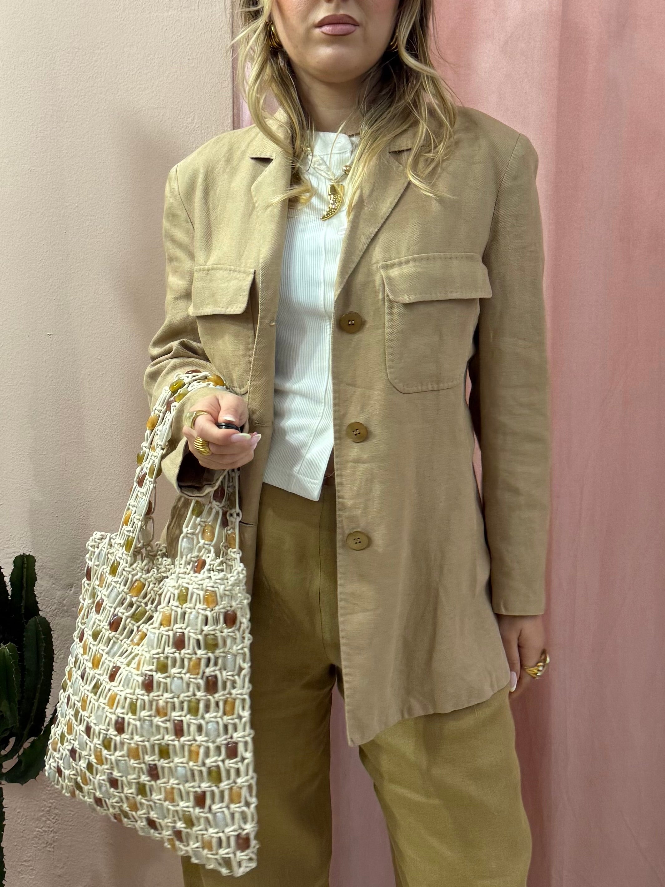 Giacca sahariana Max Mara beige in puro lino