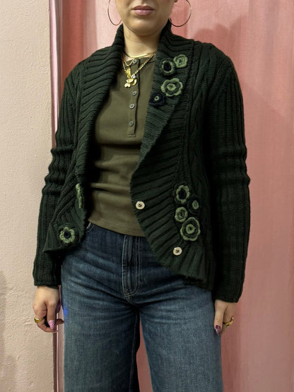 Cardigan verde 00s applicazioni fiori