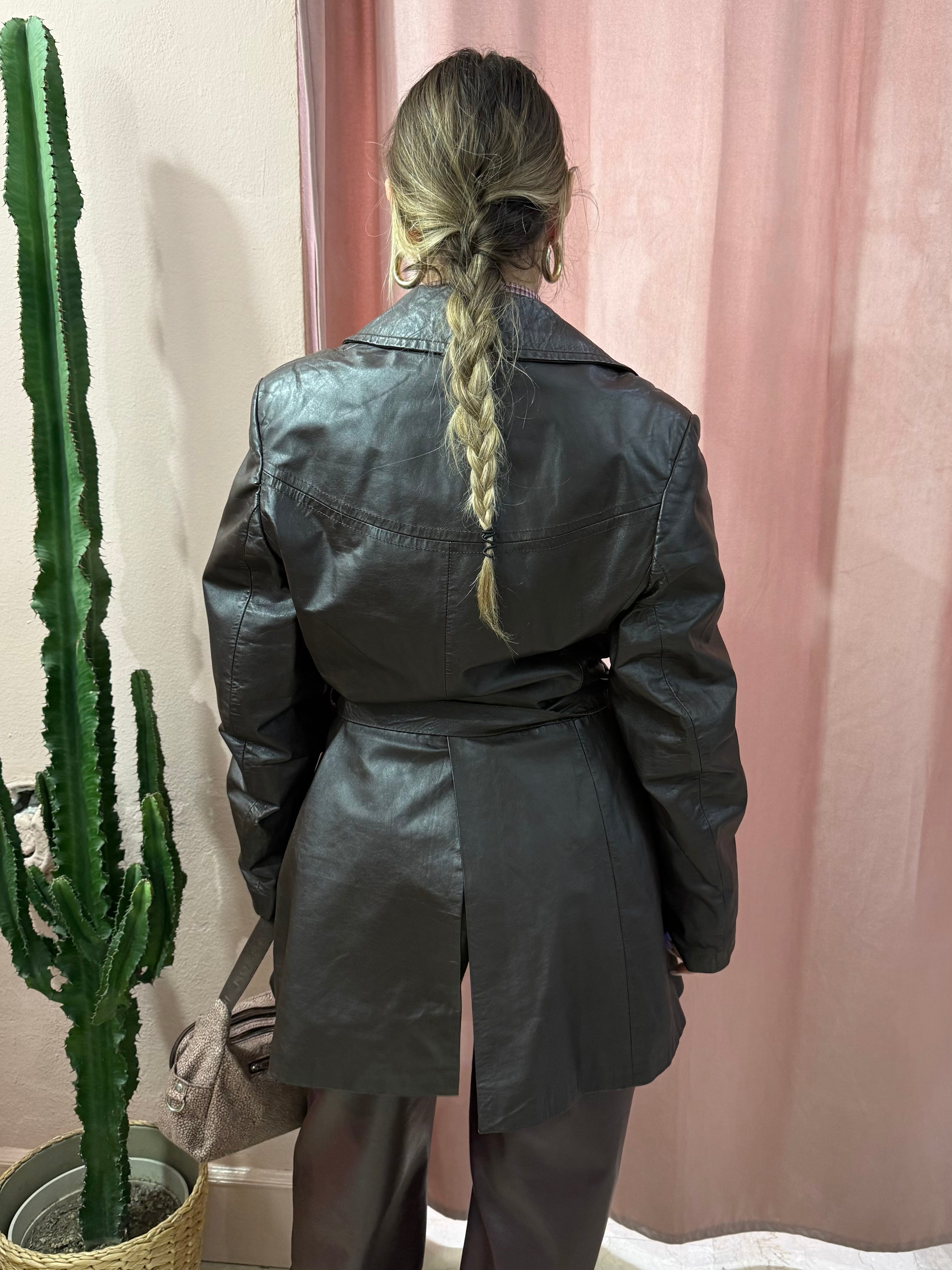 Trench vintage in pelle moro