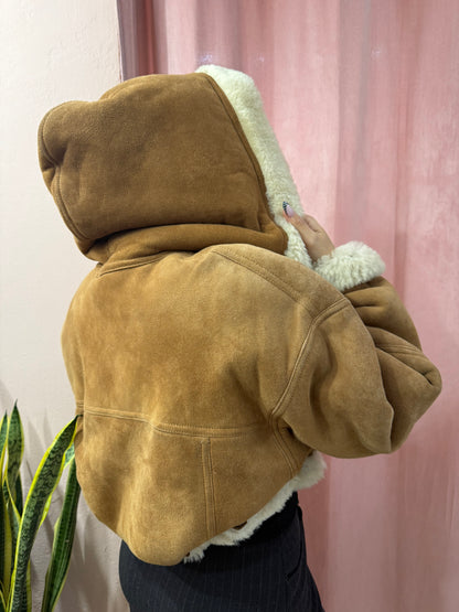 Montone vintage crop con cappuccio