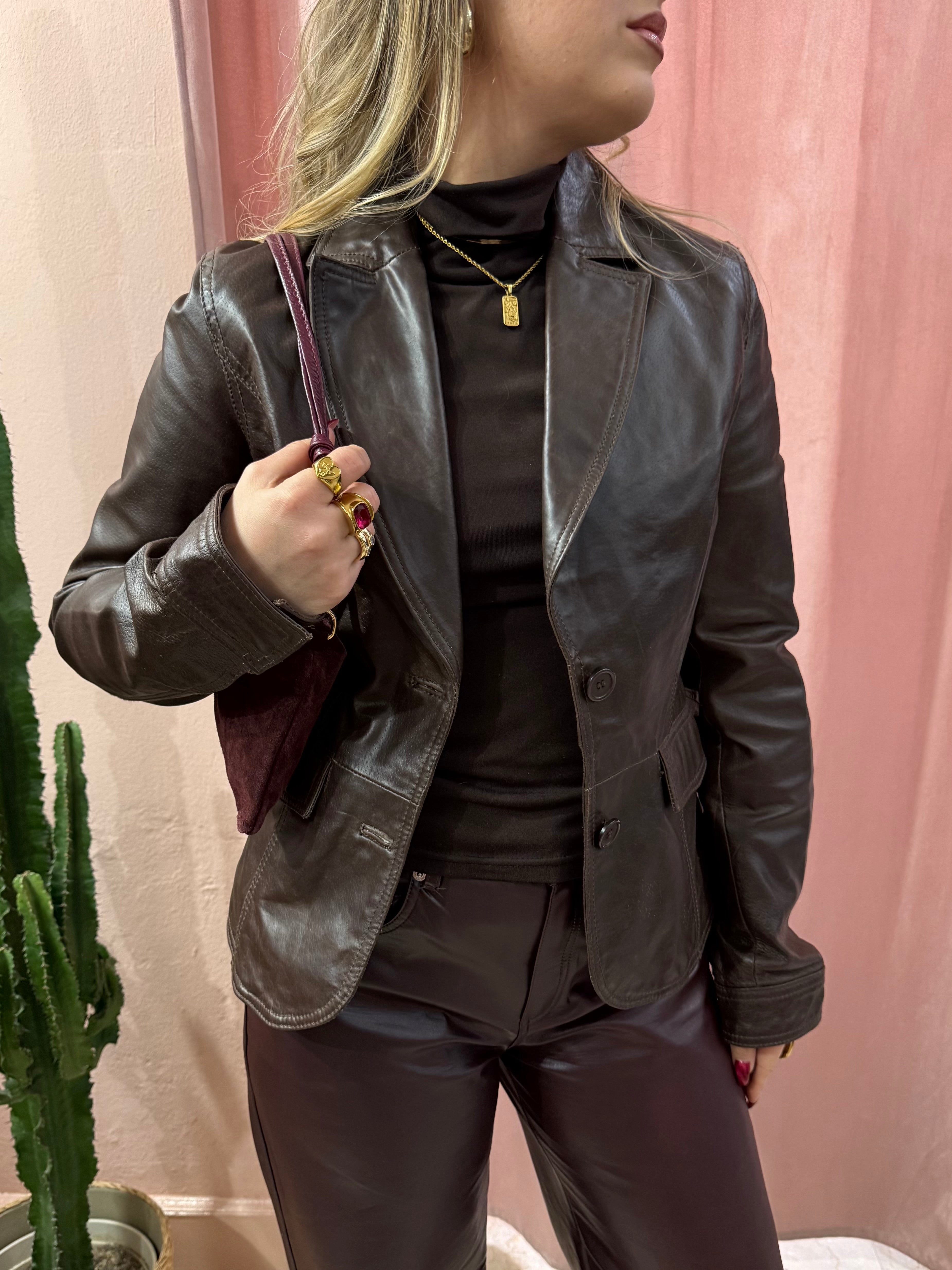 Blazer cioccolato in vera pelle