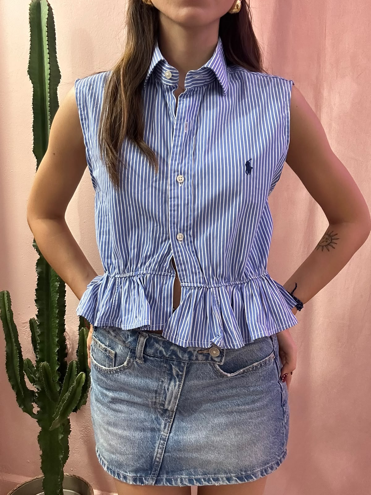 Camicia Ralph Lauren upcycling volant a righe blu