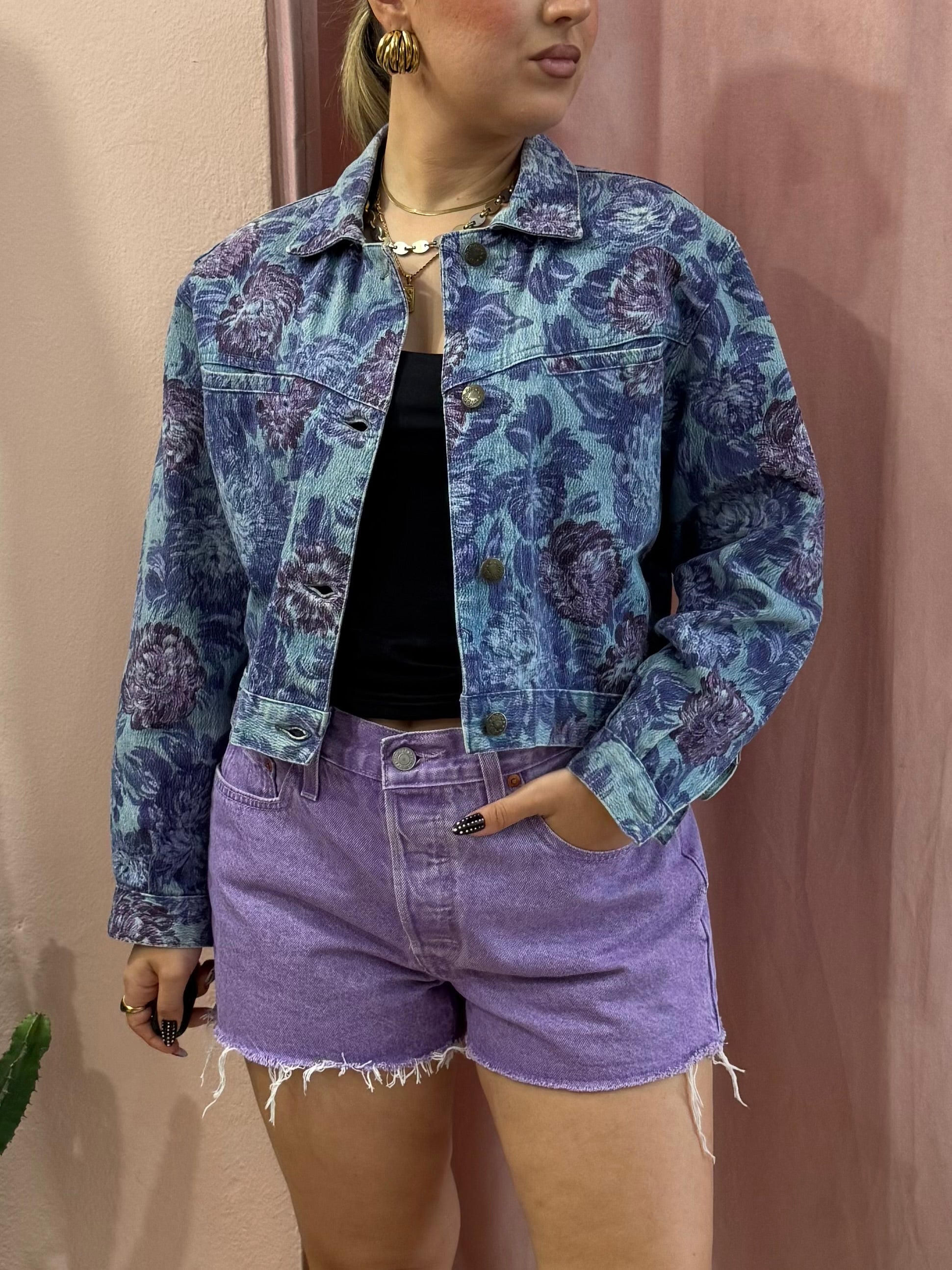 Giacca in denim vintage fantasia floreale