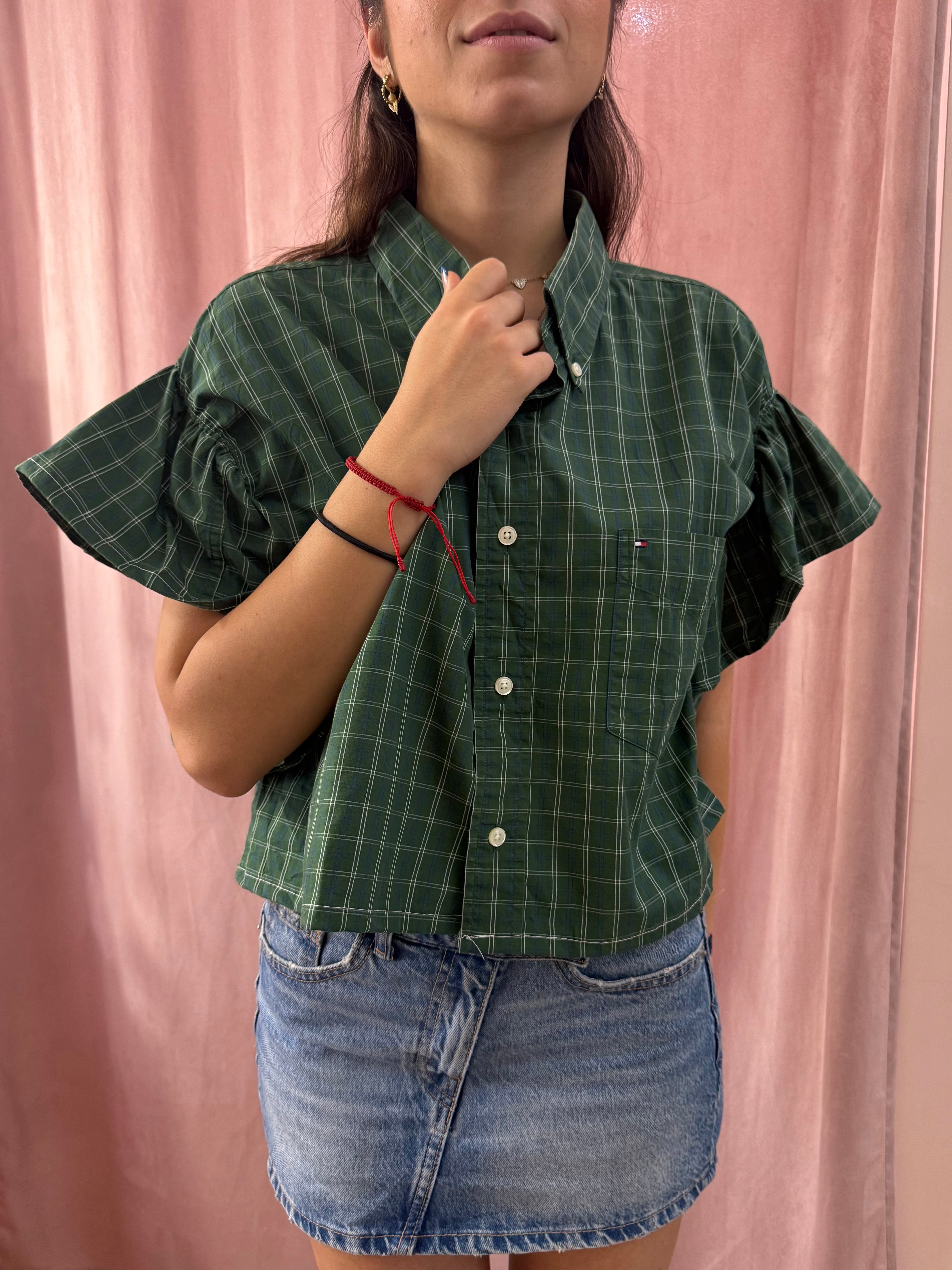 Camicia Tommy H. upcycling volant verdone a quadri