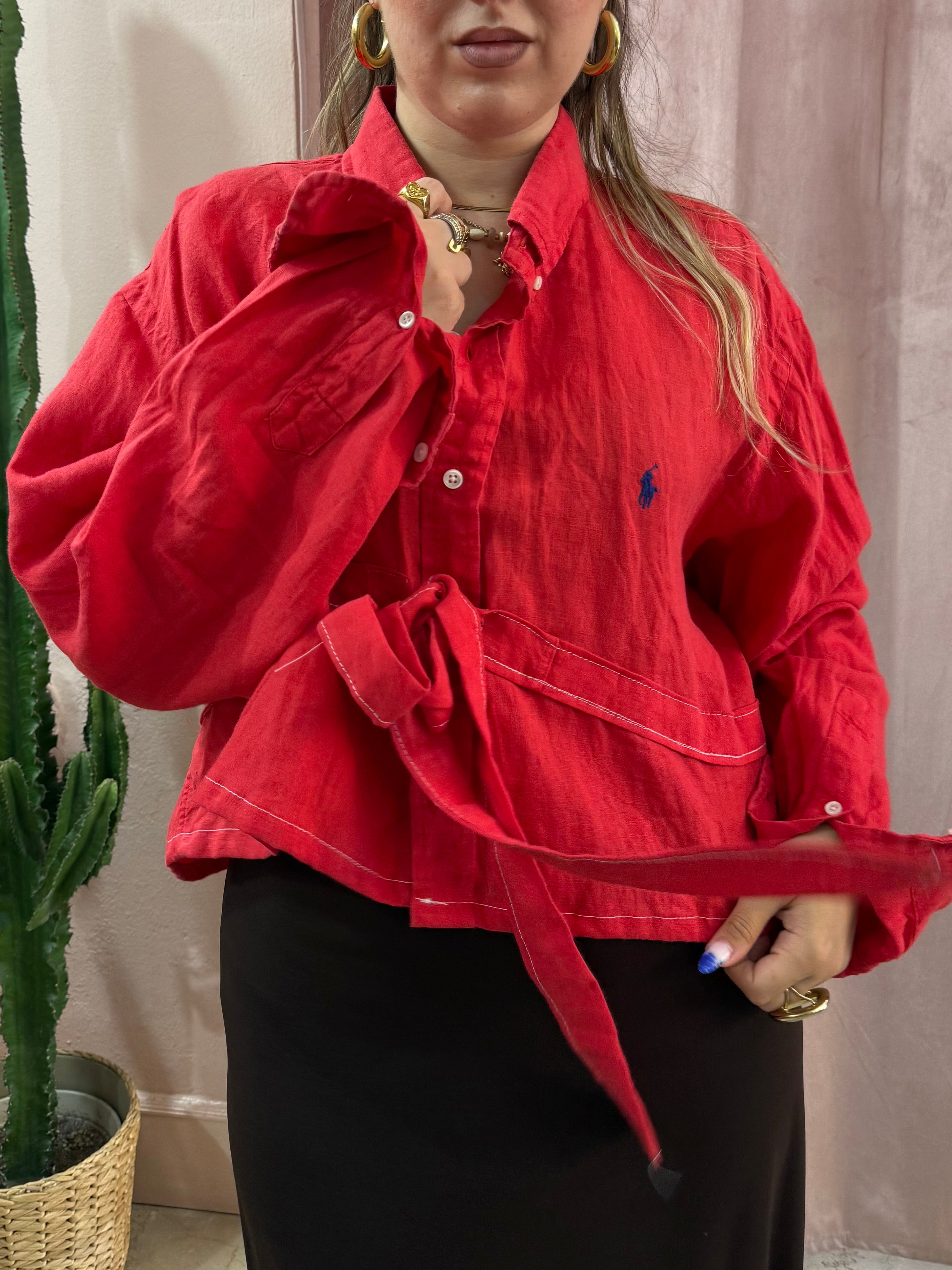 Camicia Ralph lauren upcycling fiocco in lino rossa