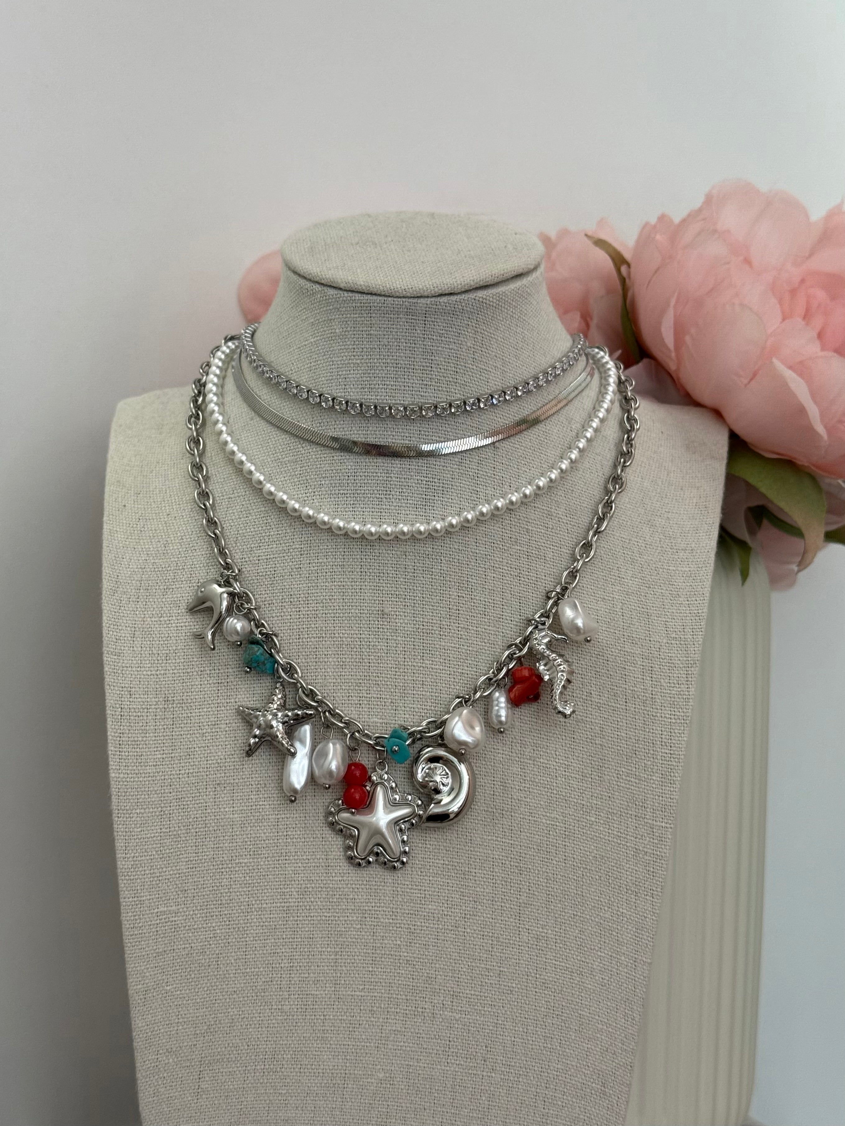 Collana multicharm stella marina | gold e silver
