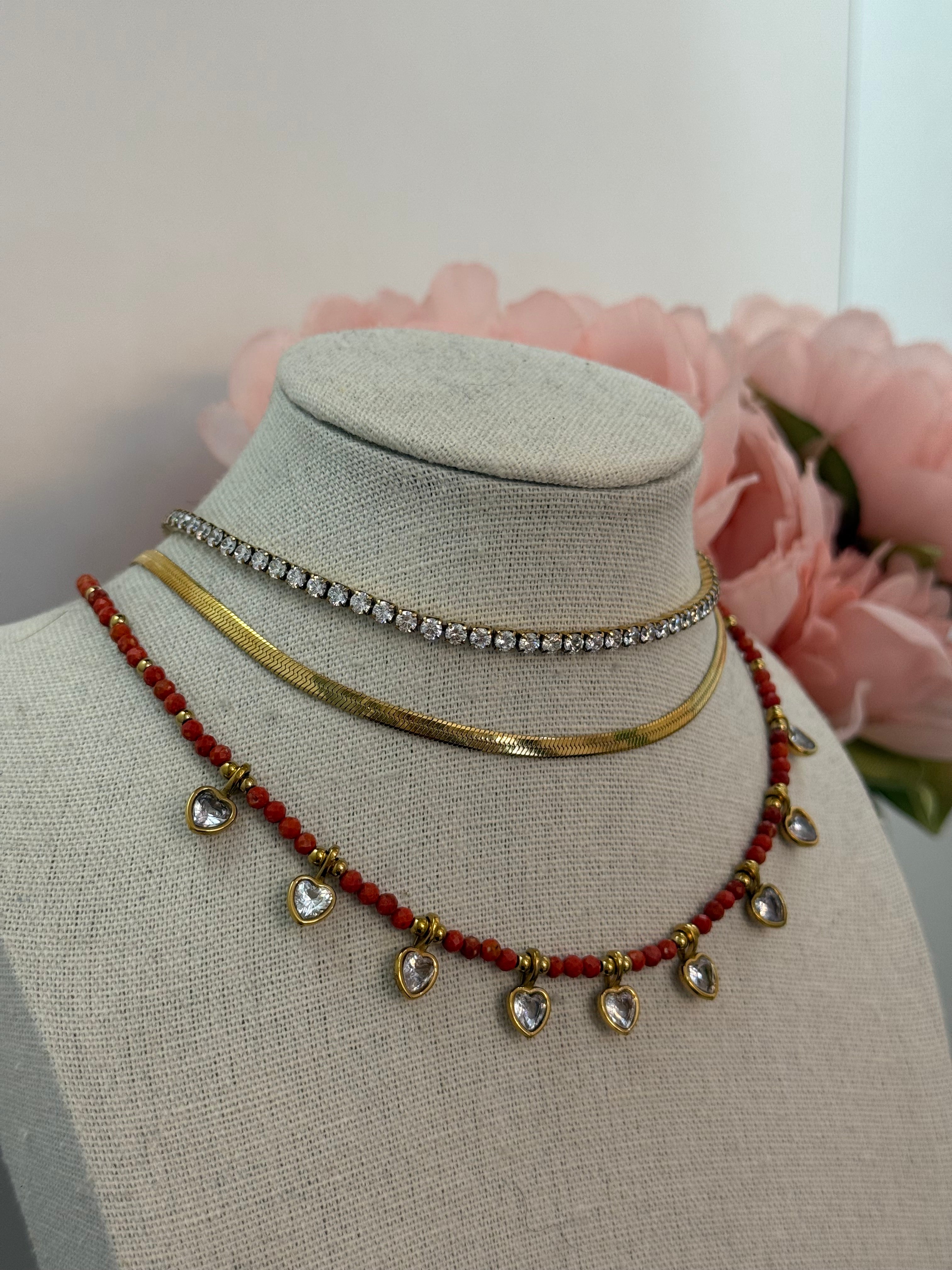 Collana girocollo cuoricini punto luce