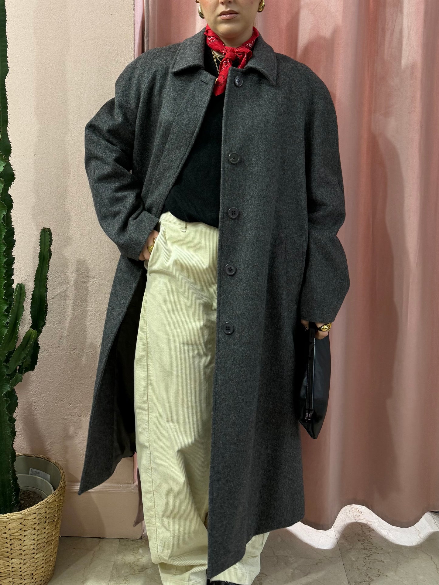 Maxi cappotto grigio in lana