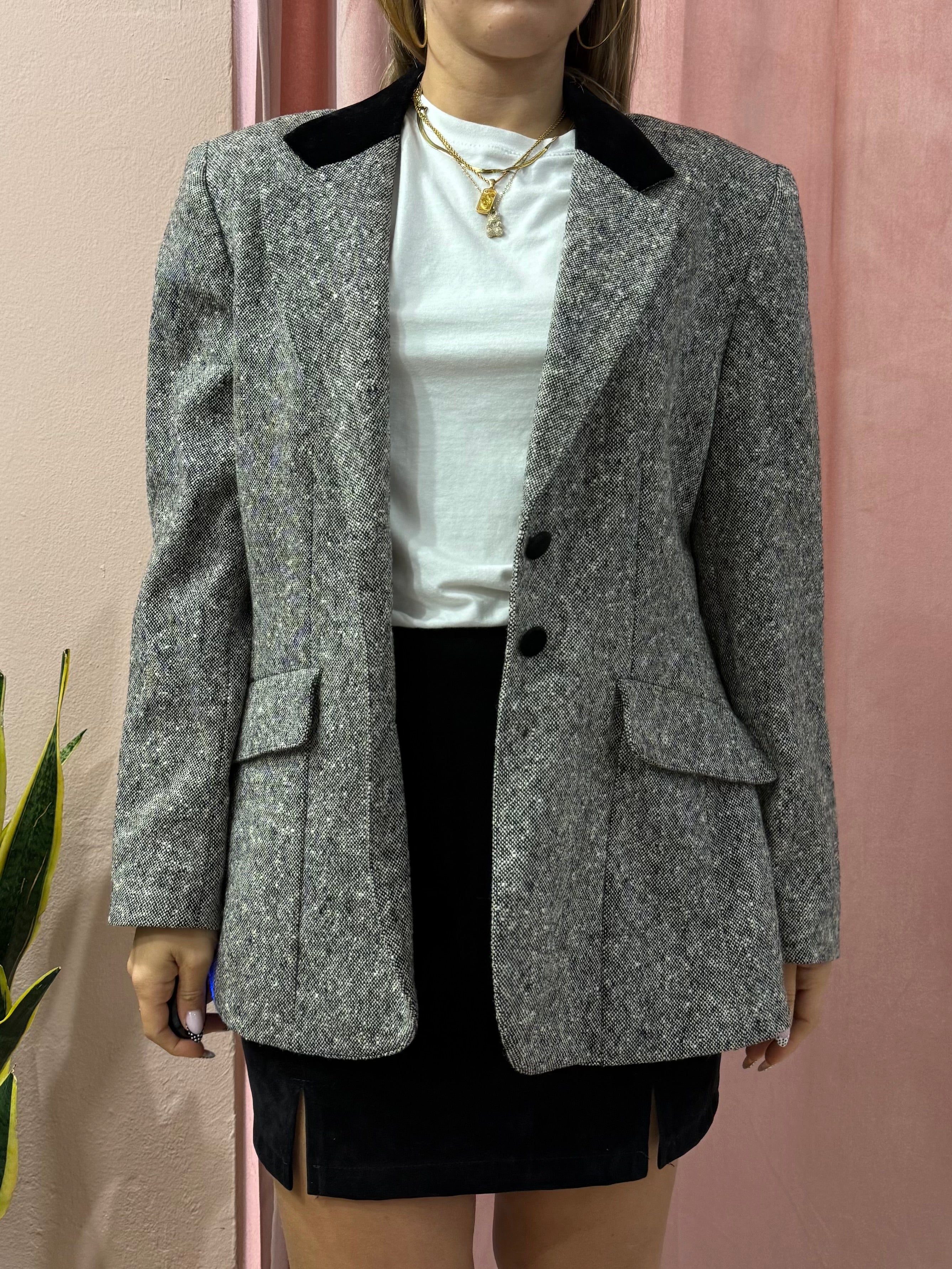 Blazer mélange dettaglio collo in velluto nero