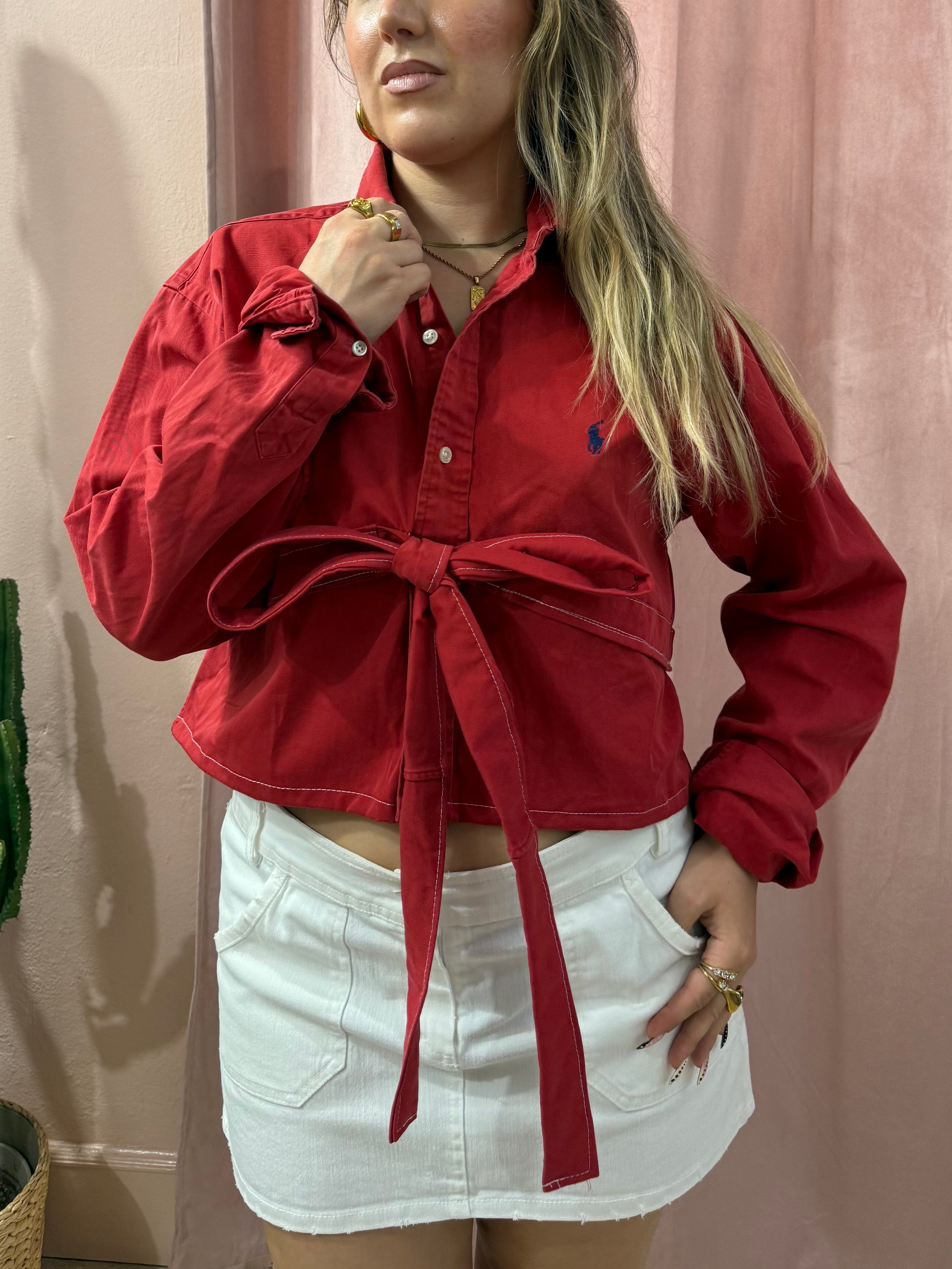 Camicia Ralph Lauren upcycling fiocco rossa
