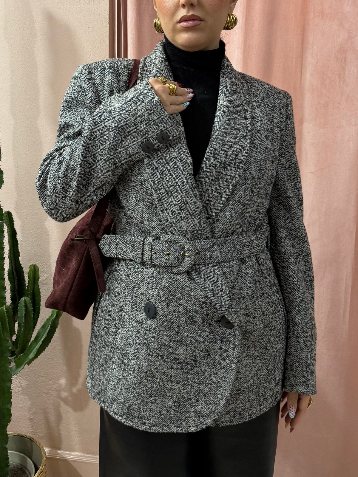 Blazer mélange con cinturino