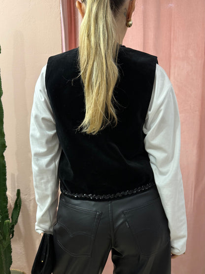 Gilet in ciniglia con paillettes nero