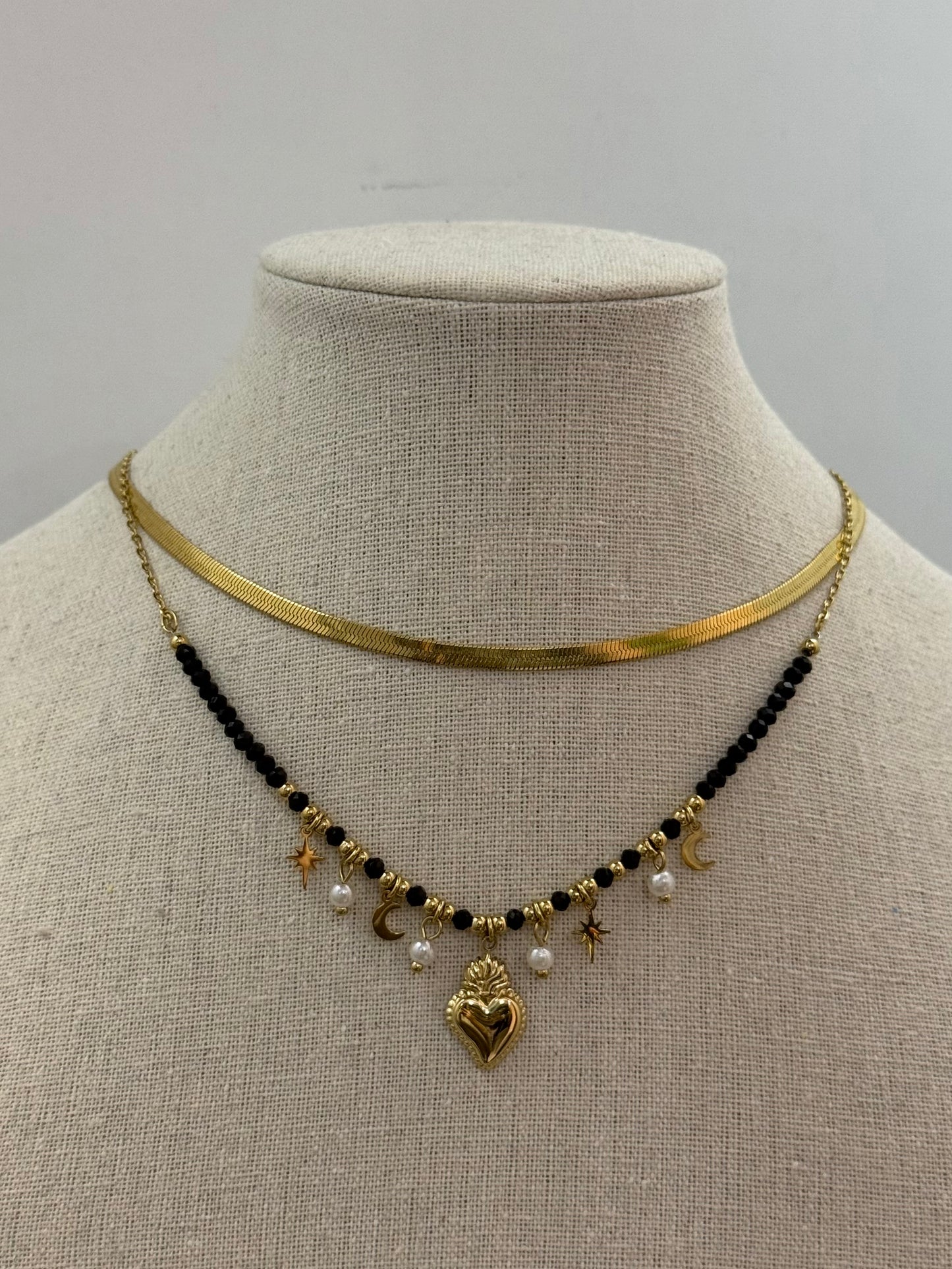 Collana ciondoli Cuore Sacro gold/ black e silver