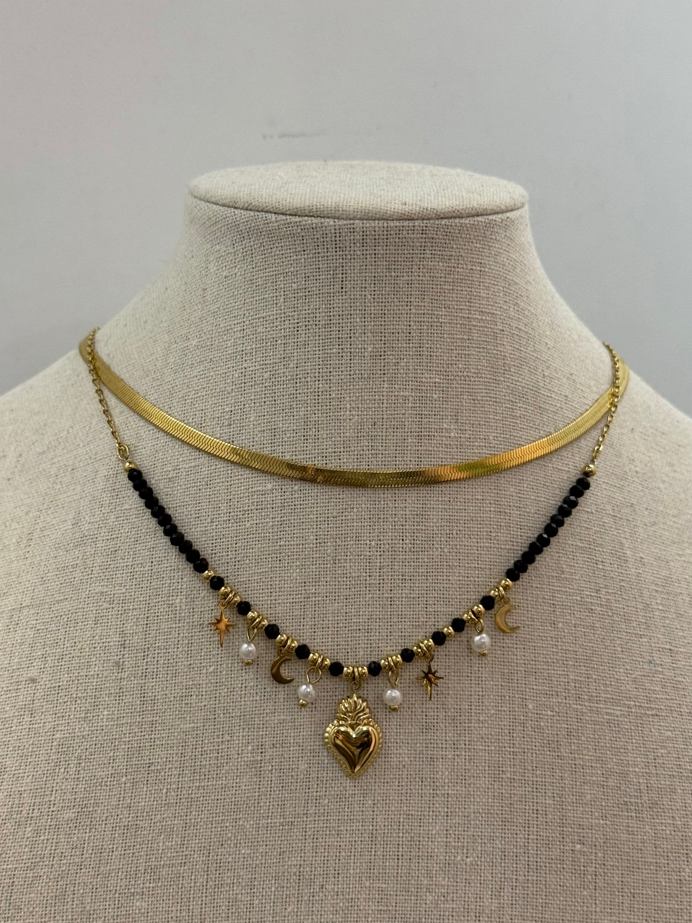 Collana ciondoli Cuore Sacro gold/ black e silver