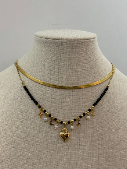 Collana ciondoli Cuore Sacro gold/ black e silver