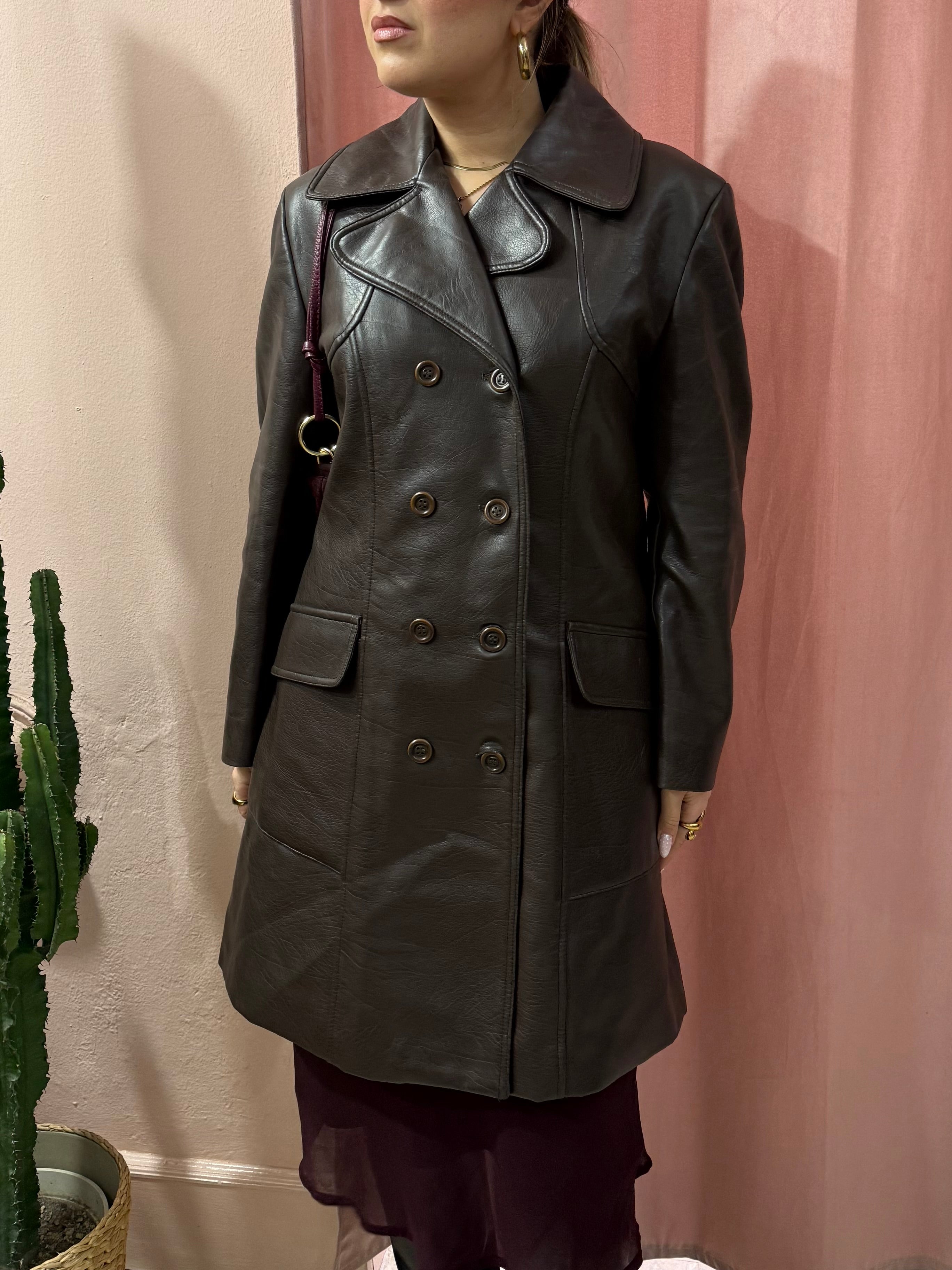 Trench vintage in vera pelle cioccolato