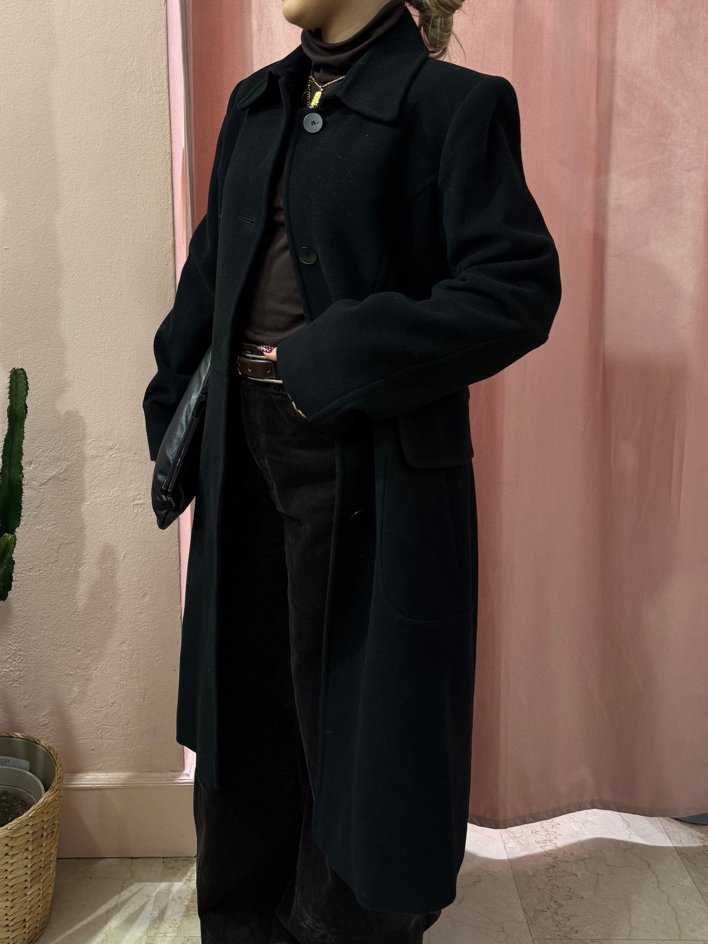 Cappotto DKNY nero in lana e cashmere