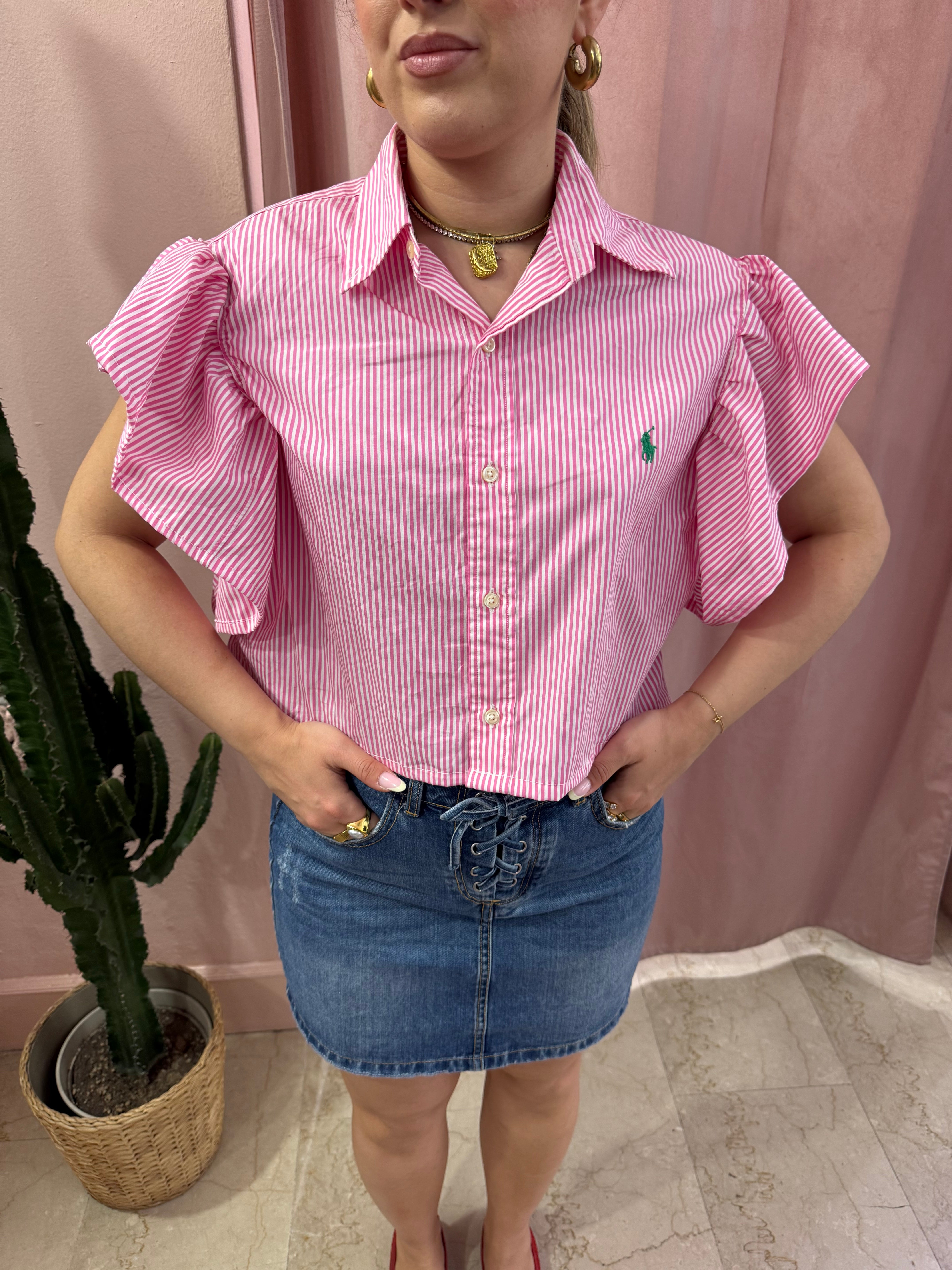 Camicia Ralph lauren upcycling rosa a righe