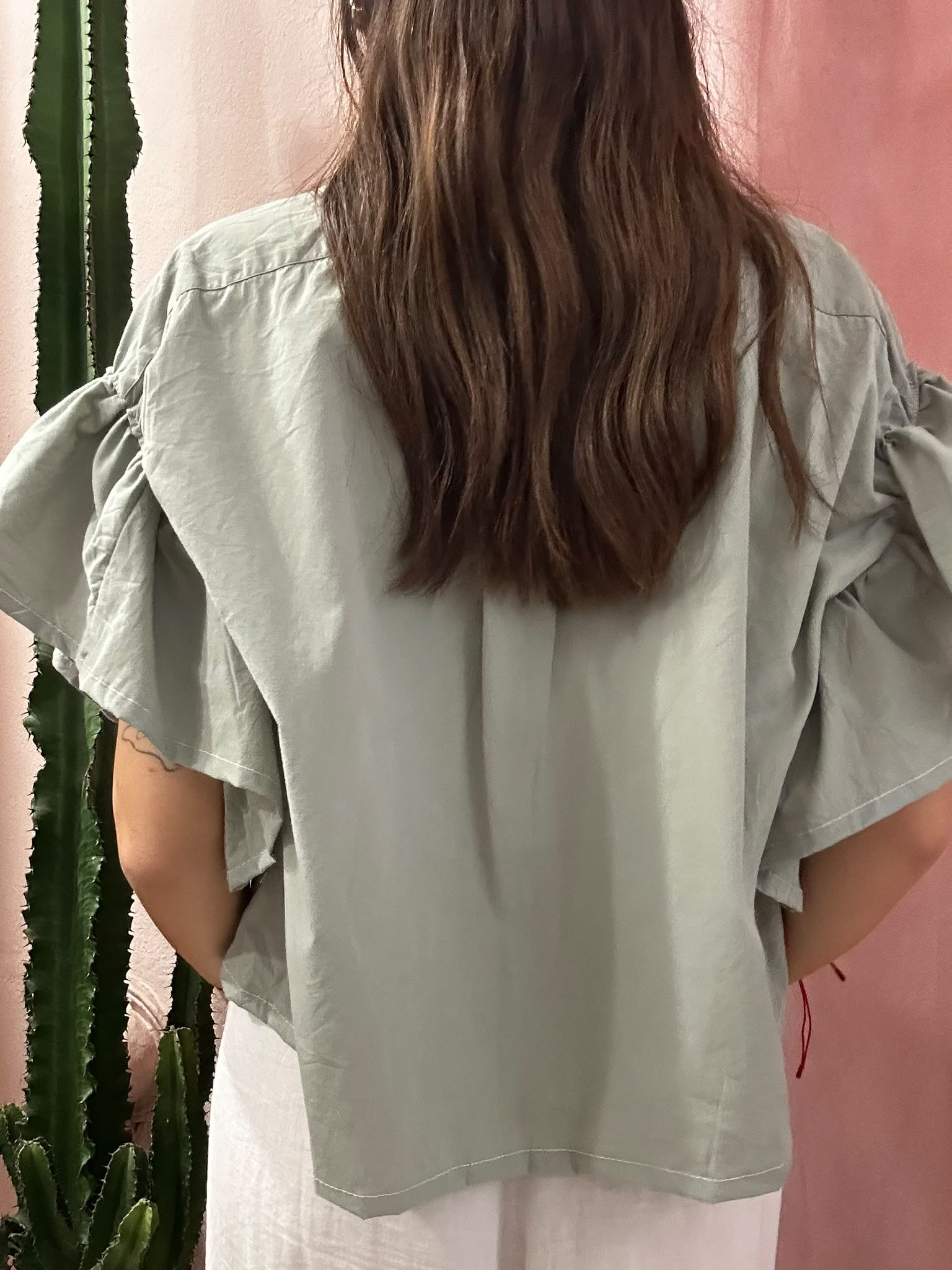 Camicia Ralph Lauren upcycling volant verde salvia