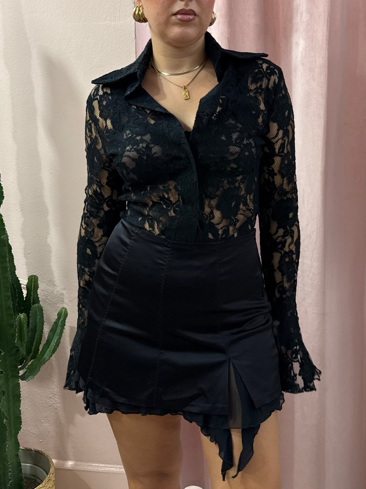 Minigonna nera 00s con inserti in tulle