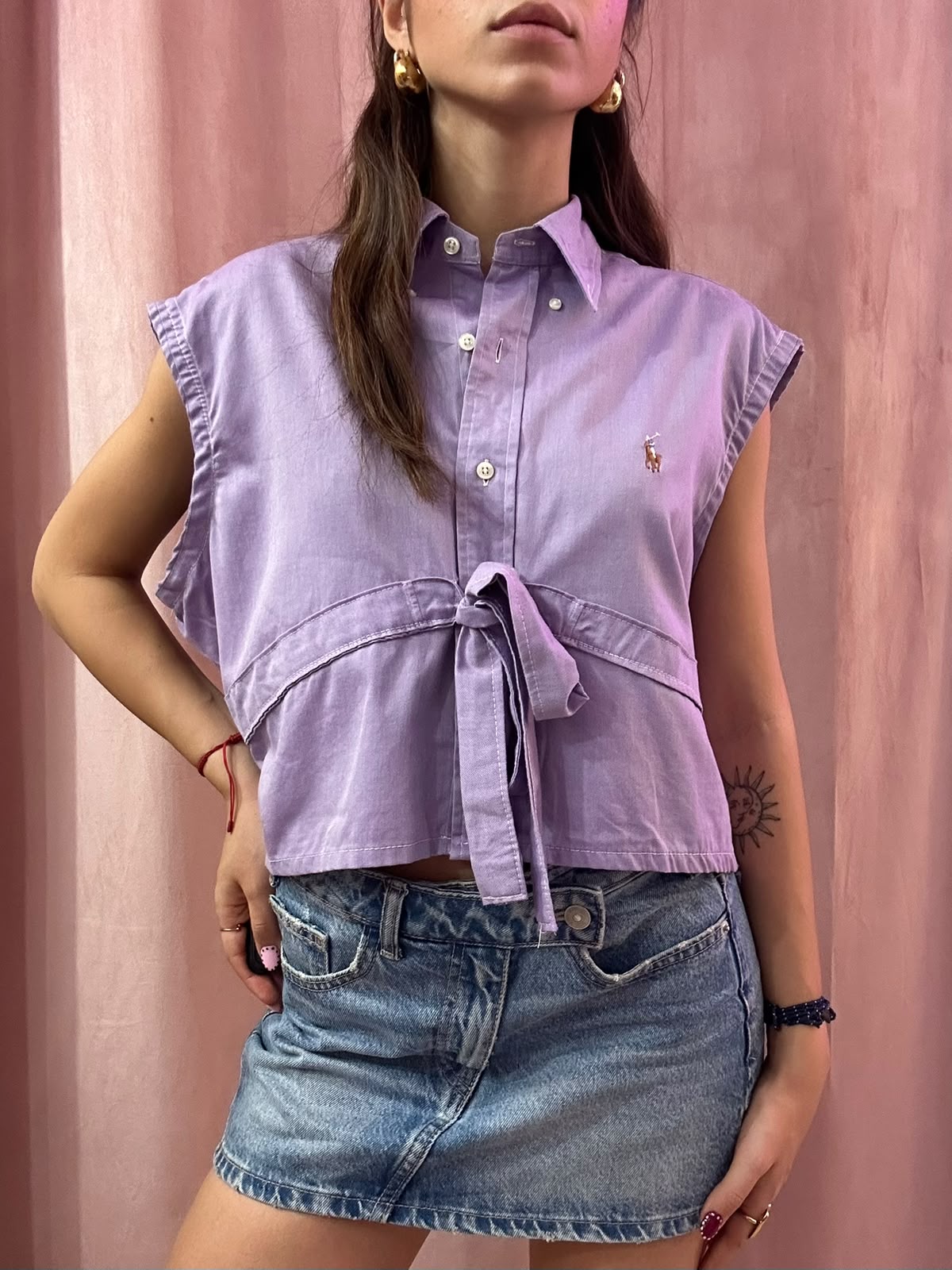 Camicia Ralph Lauren upcycling fiocco lilla