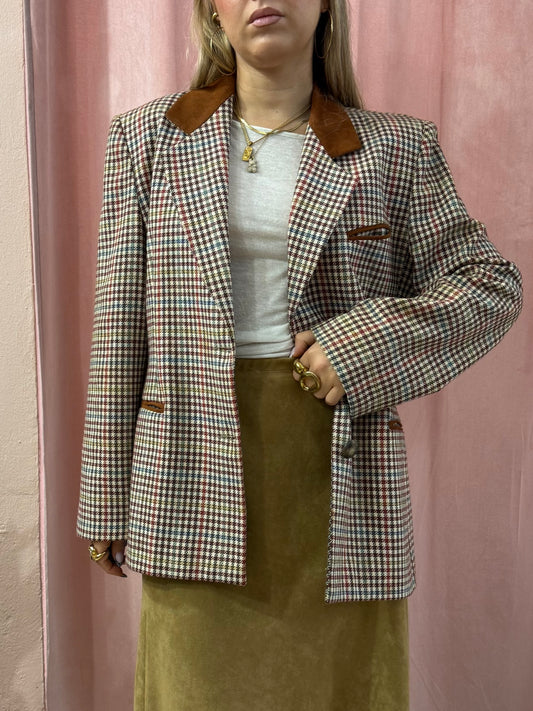 Blazer vintage a quadretti in misto lana