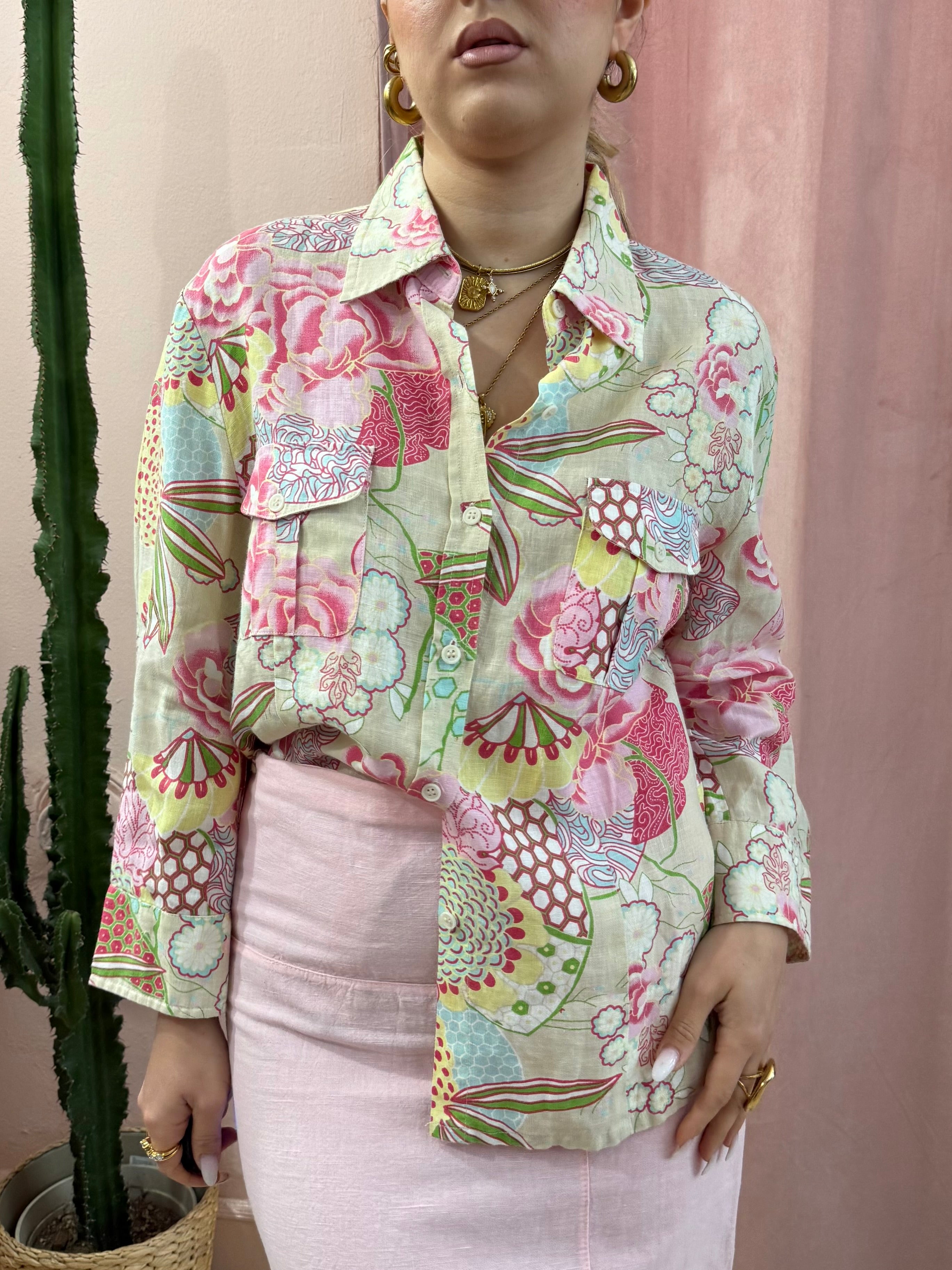 Camicia in fantasia in puro lino