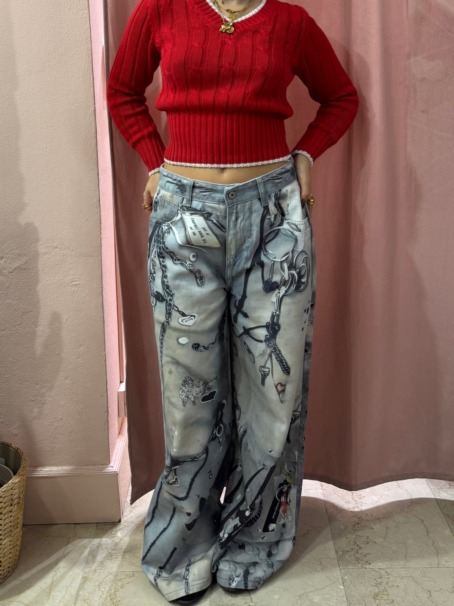 Pantalone wide leg stampato