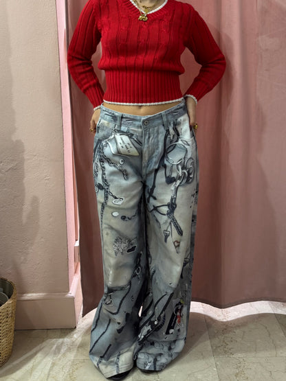 Pantalone wide leg stampato