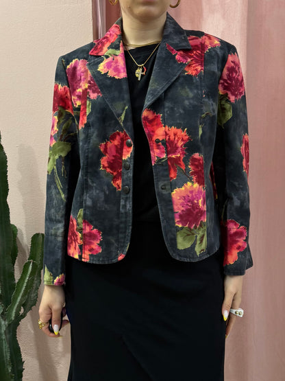 Blazer Mariella Burani fantasia a fiori sul rosso