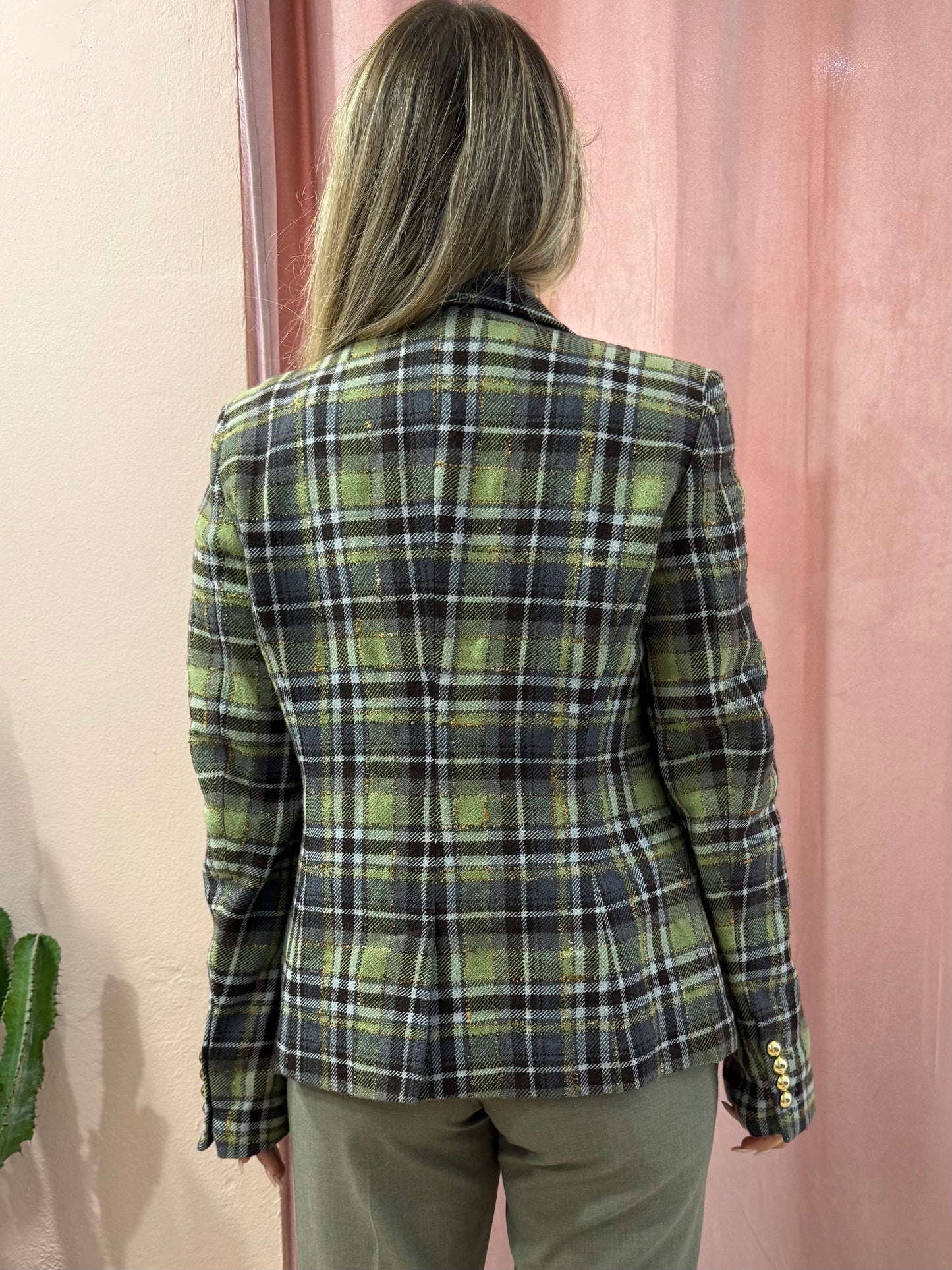 Blazer tartan sul verde in pura lana