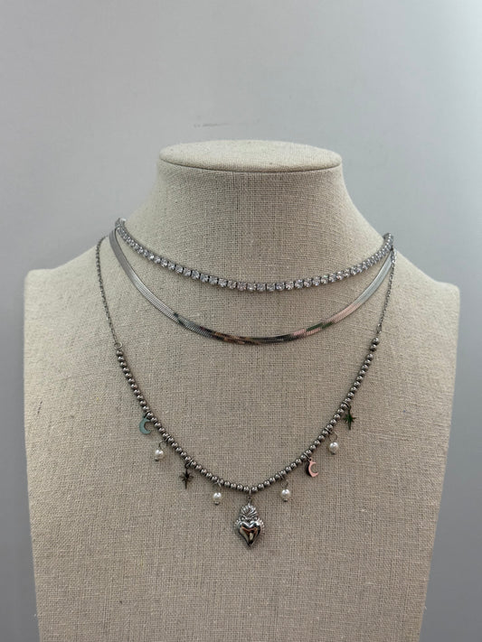 Collana ciondoli Cuore Sacro gold/ black e silver