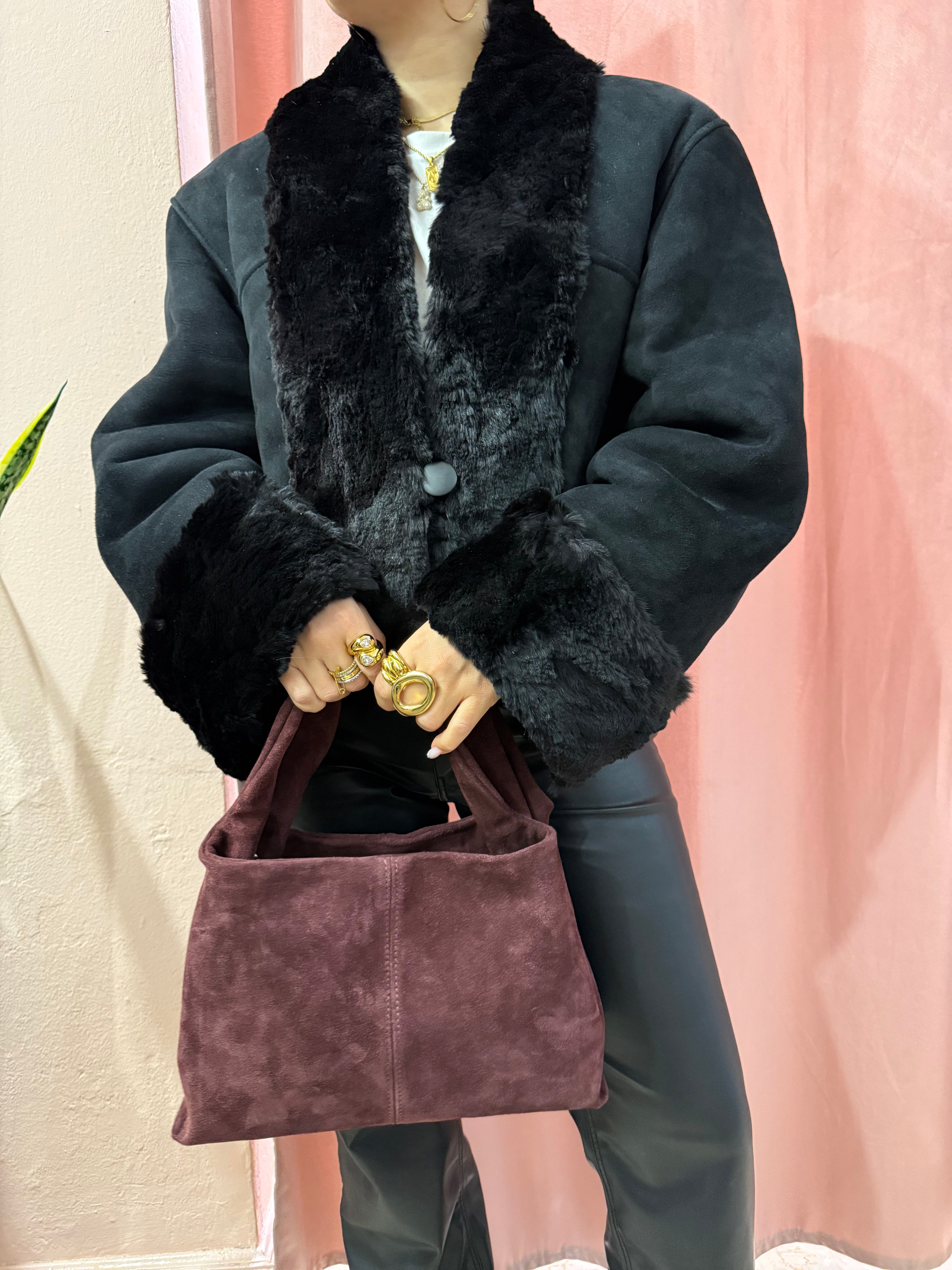 Borsa in vera pelle scamosciata burgundy