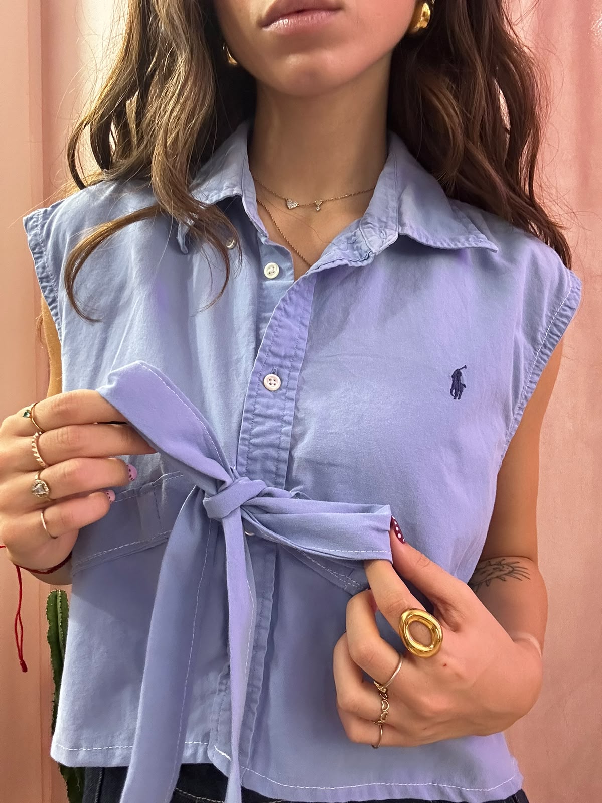 Camicia ralph lauren upcycling fiocco azzurra
